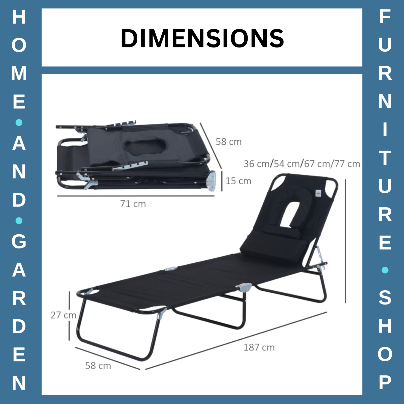 Sun Lounger Folding Recliner Chair Portable Reclining Garden Seat Day Bed Black - Home and Garden Furniture Shop - rustic - furniture