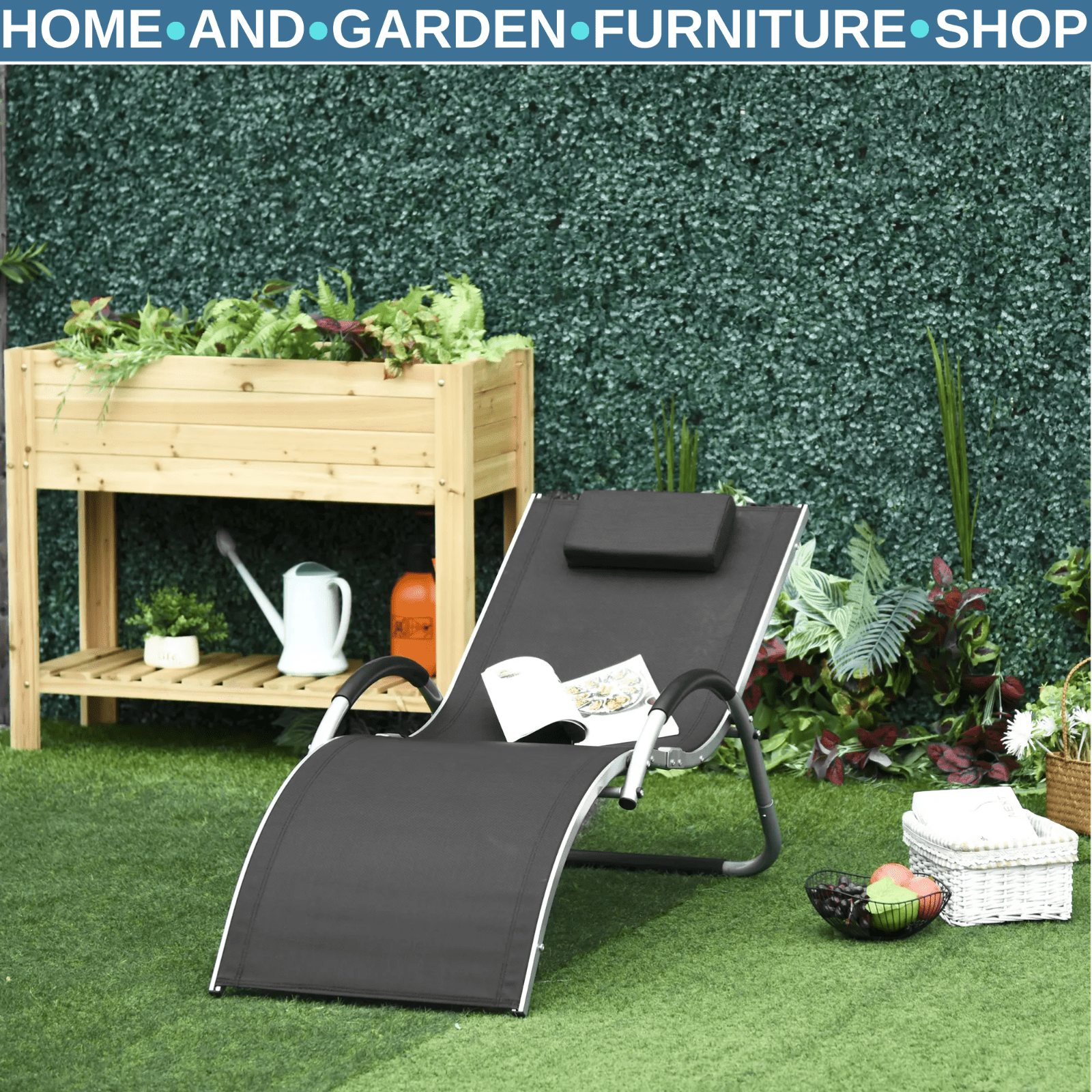 Sun Lounger Recliner Ergonomic Outdoor Lounge Chair with Pillow for Garden Black - Home and Garden Furniture Shop - rustic - furniture