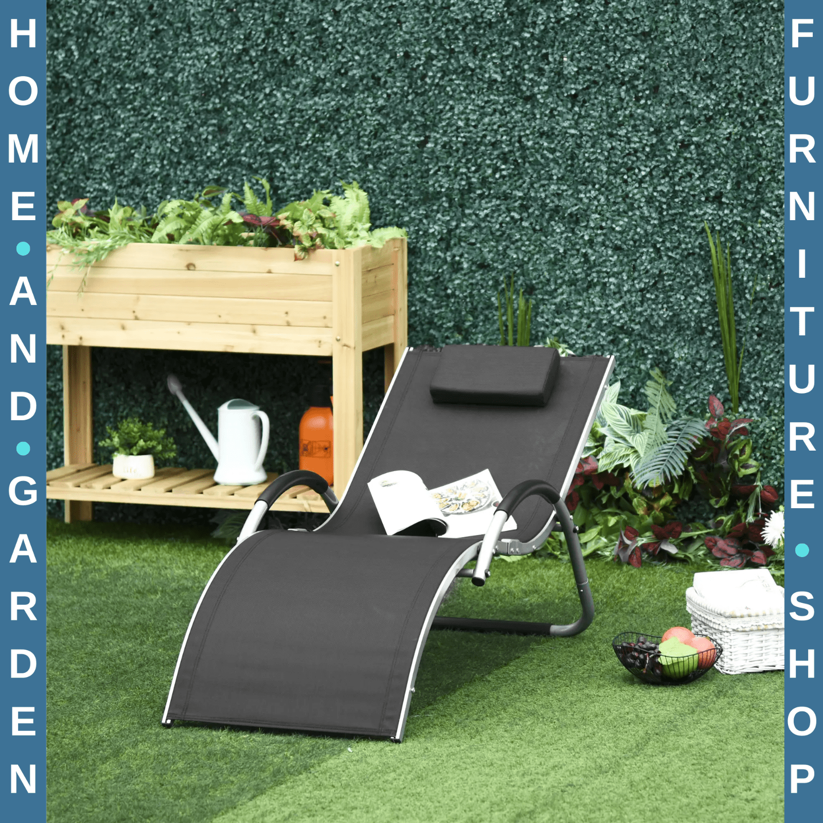 Sun Lounger Recliner Ergonomic Outdoor Lounge Chair with Pillow for Garden Black - Home and Garden Furniture Shop - rustic - furniture