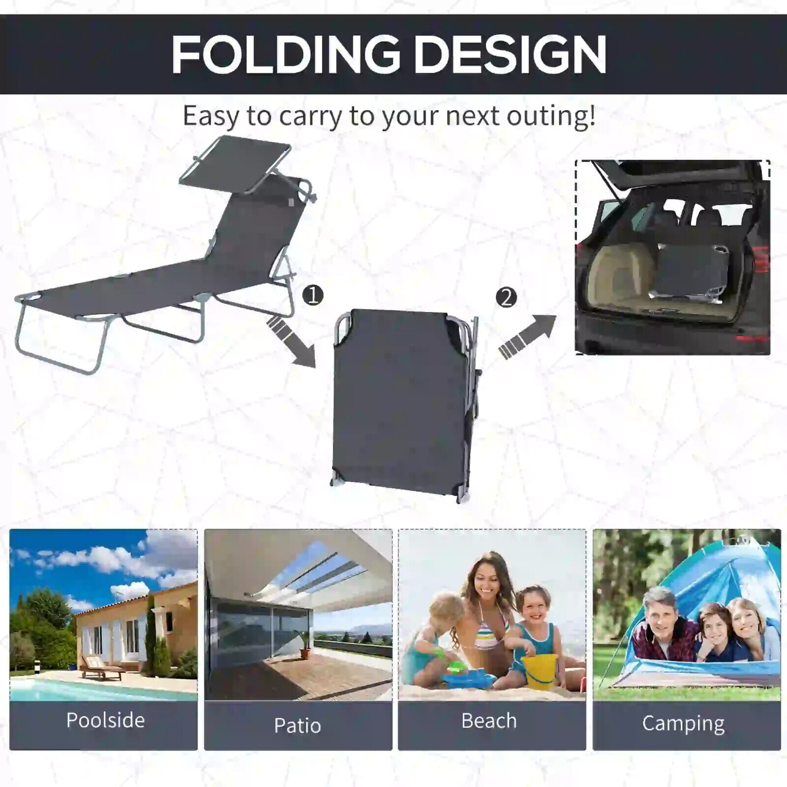 Sun Lounger Recliner Seat Folding Patio Chair Sun Shade Garden Outdoor Bed Grey - Home and Garden Furniture Shop - #rustic - furniture#