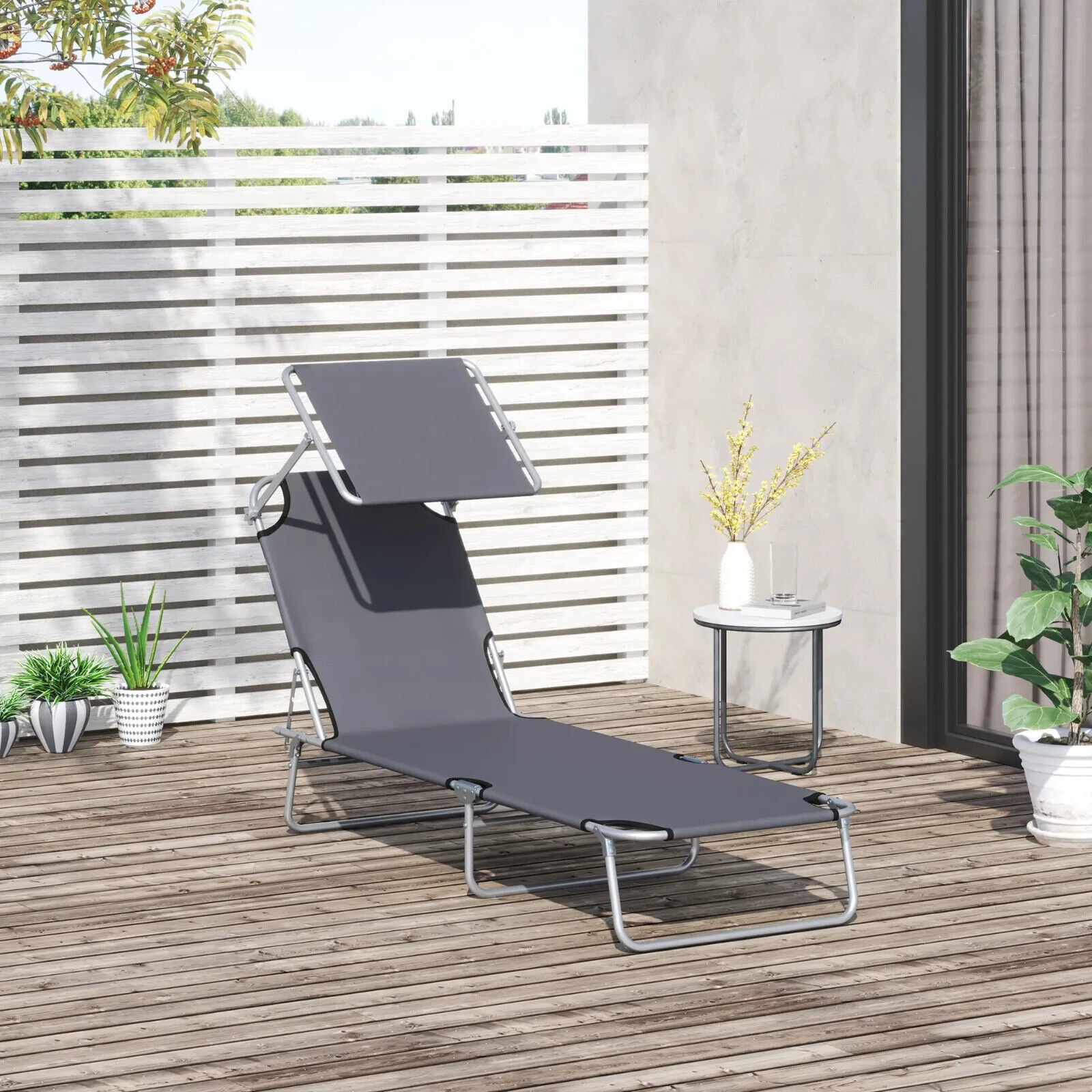 Sun Lounger Recliner Seat Folding Patio Chair Sun Shade Garden Outdoor Bed Grey - Home and Garden Furniture Shop - #rustic - furniture#
