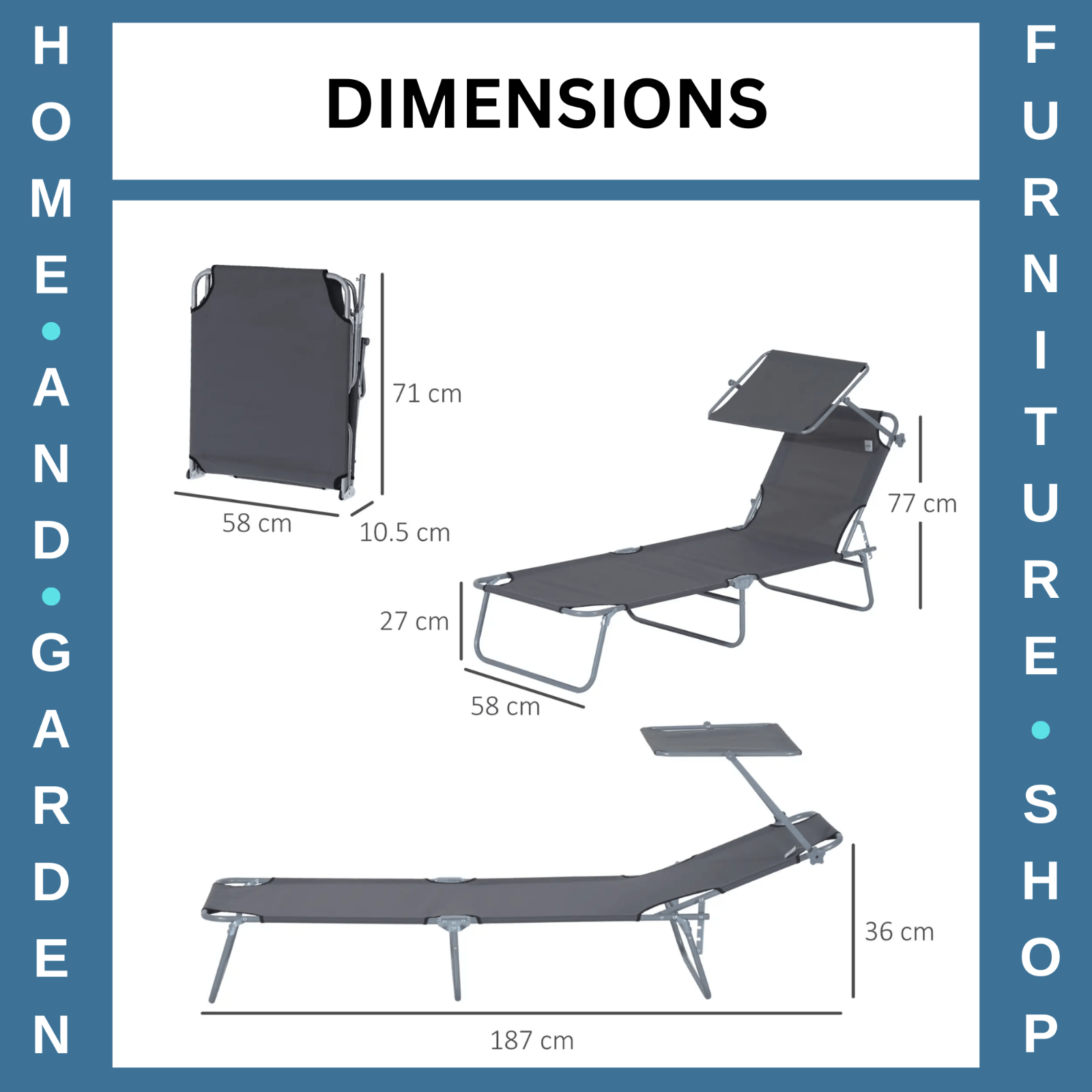 Sun Lounger Recliner Seat Folding Patio Chair Sun Shade Garden Outdoor Bed Grey - Home and Garden Furniture Shop - #rustic - furniture#