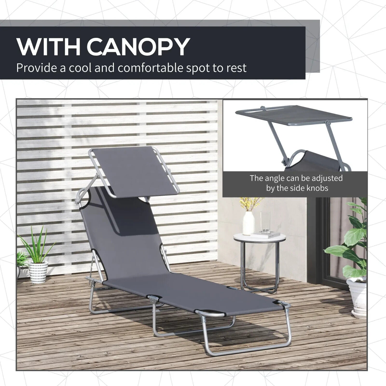 Sun Lounger Recliner Seat Folding Patio Chair Sun Shade Garden Outdoor Bed Grey - Home and Garden Furniture Shop - #rustic - furniture#