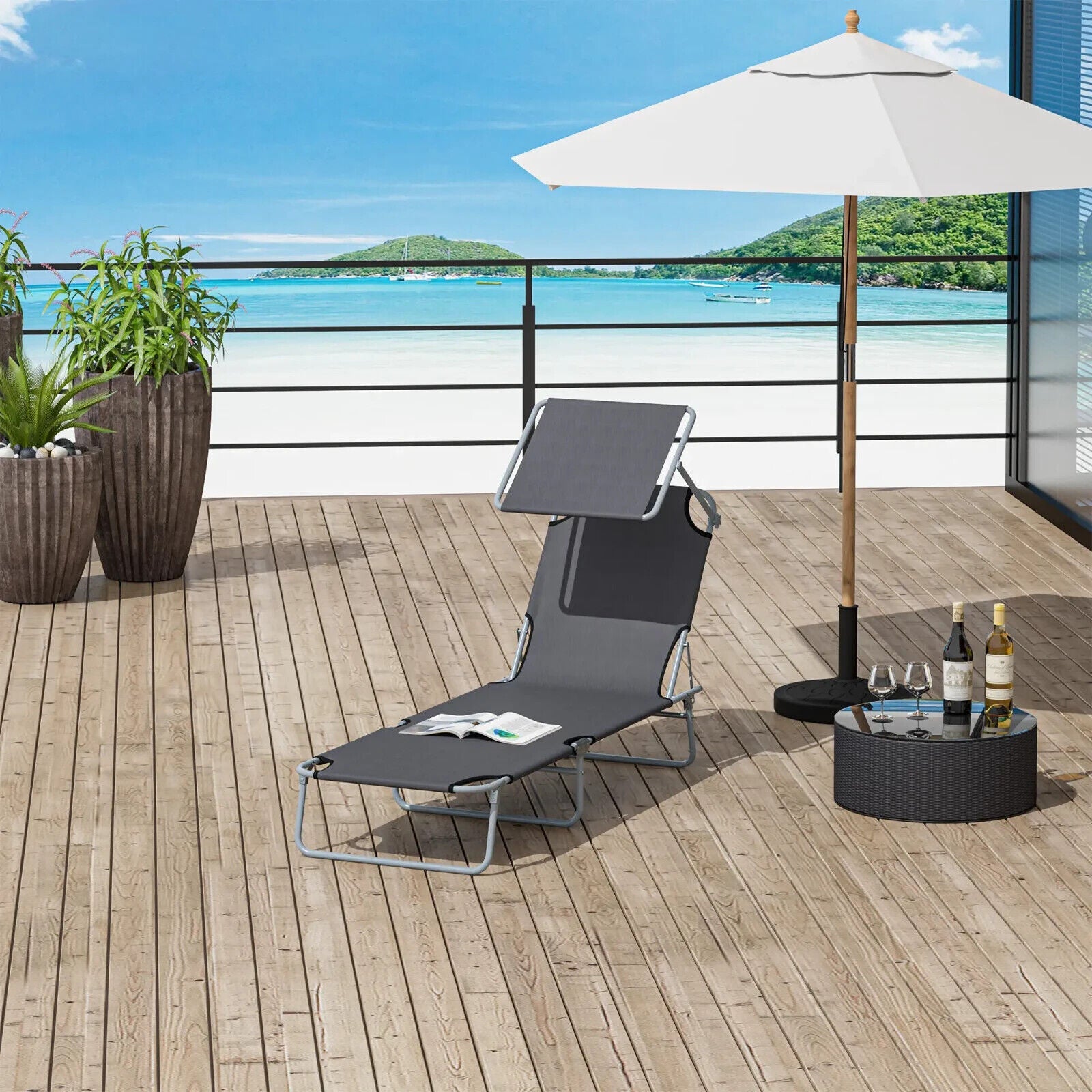 Sun Lounger Recliner Seat Folding Patio Chair Sun Shade Garden Outdoor Bed Grey - Home and Garden Furniture Shop - #rustic - furniture#