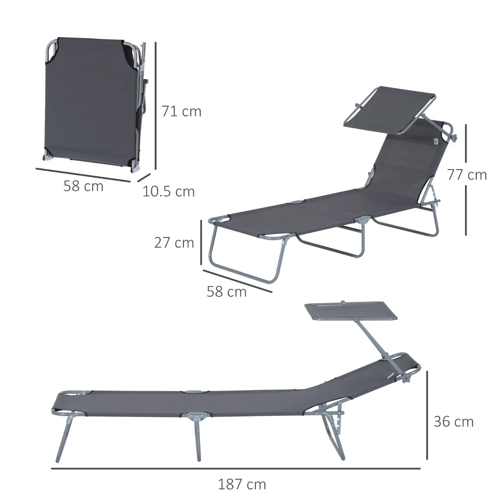 Sun Lounger Recliner Seat Folding Patio Chair Sun Shade Garden Outdoor Bed Grey - Home and Garden Furniture Shop - #rustic - furniture#