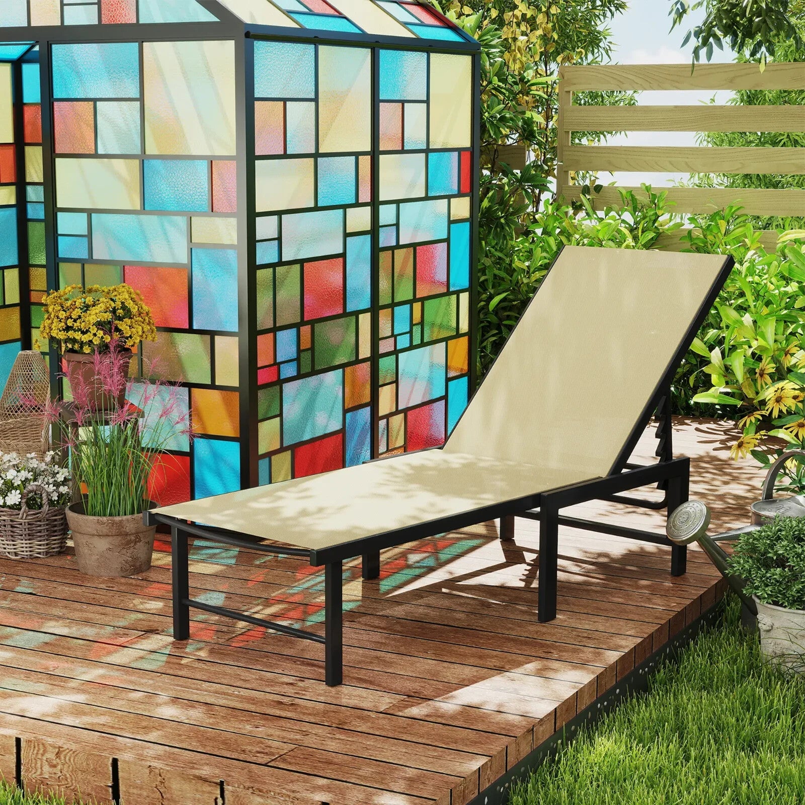 Sun Lounger Reclining Garden Chair with Pillow 5 Level Adjustable Outdoor Sunbed - Home and Garden Furniture Shop - rustic - furniture