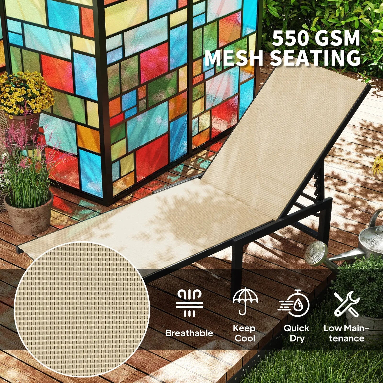 Sun Lounger Reclining Garden Chair with Pillow 5 Level Adjustable Outdoor Sunbed - Home and Garden Furniture Shop - rustic - furniture