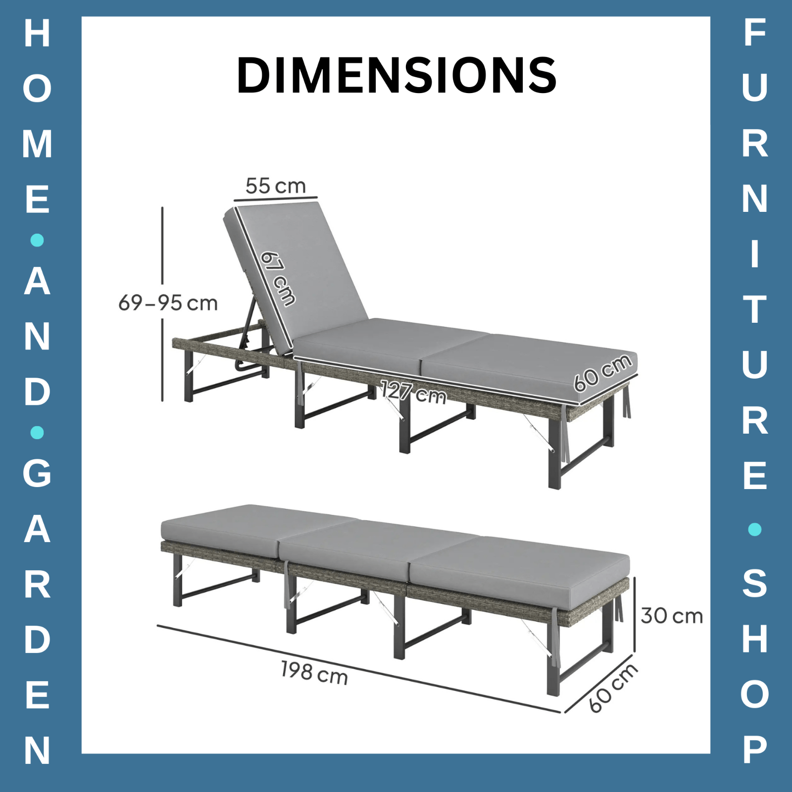 Sunbathing Folding Rattan Sun Lounger with Adjustable Back and Cushion Grey - Home and Garden Furniture Shop - rustic - furniture