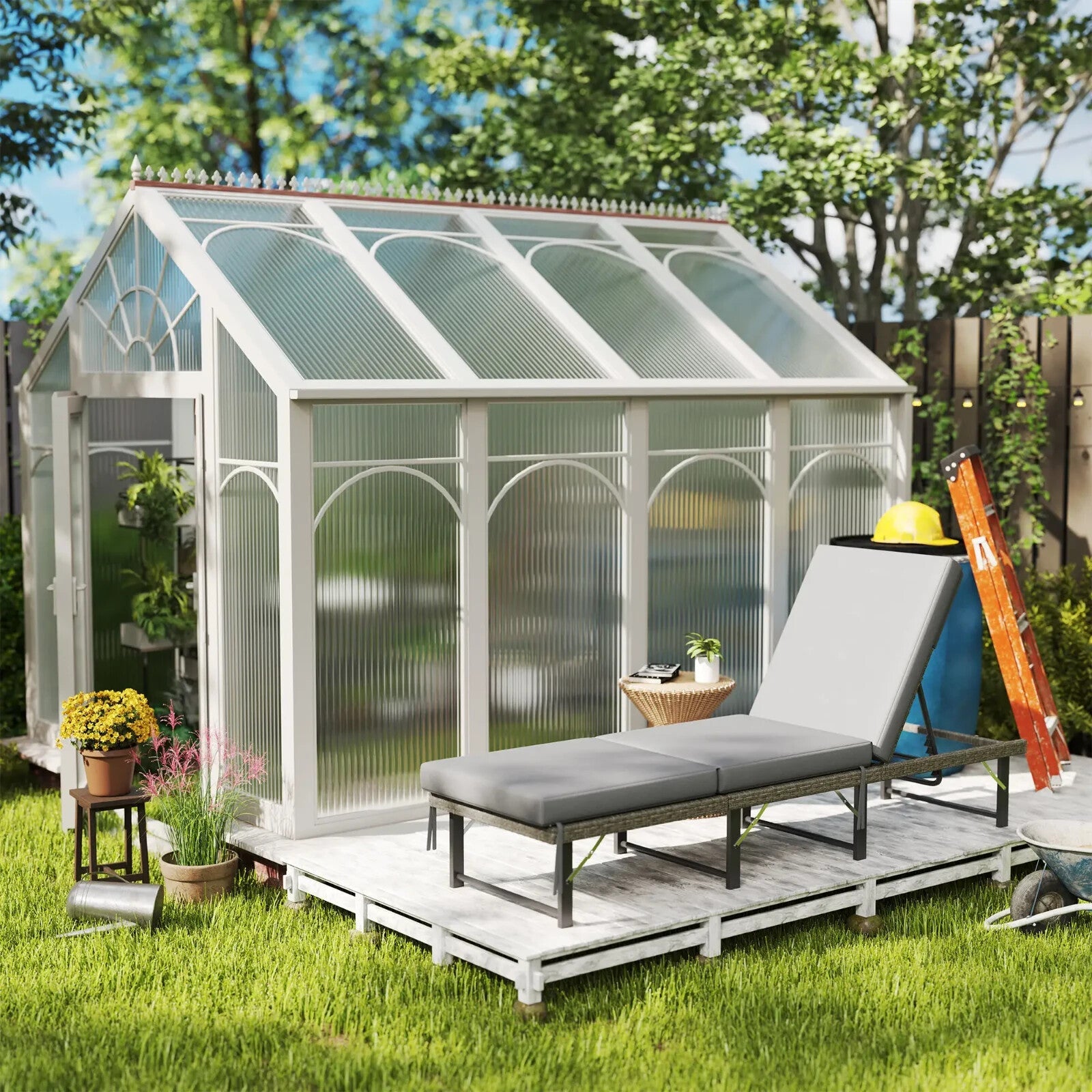 Sunbathing Folding Rattan Sun Lounger with Adjustable Back and Cushion Grey - Home and Garden Furniture Shop - rustic - furniture