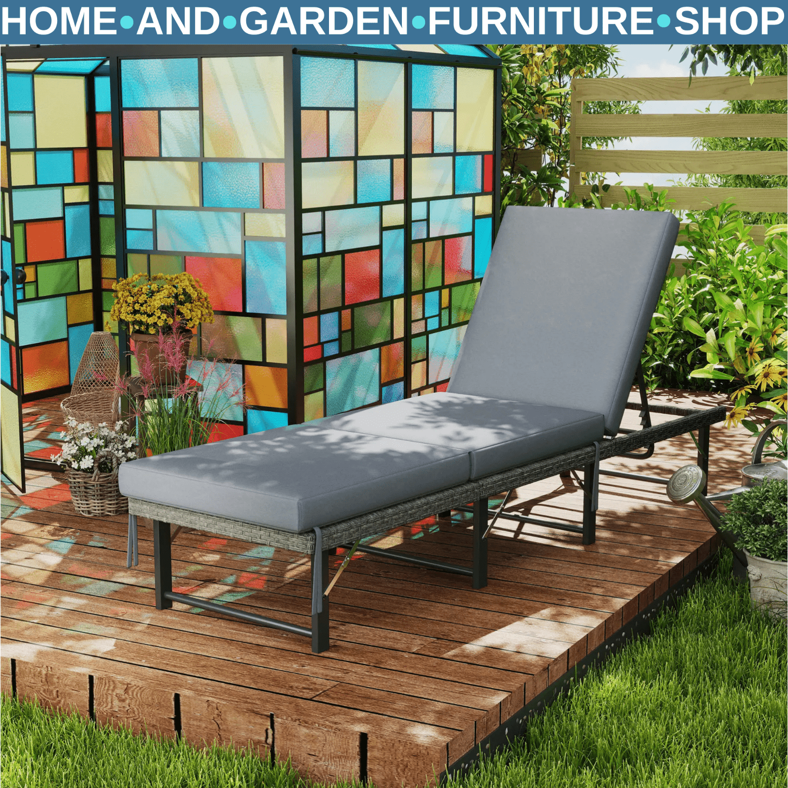 Sunbathing Folding Rattan Sun Lounger with Adjustable Back and Cushion Grey - Home and Garden Furniture Shop - rustic - furniture