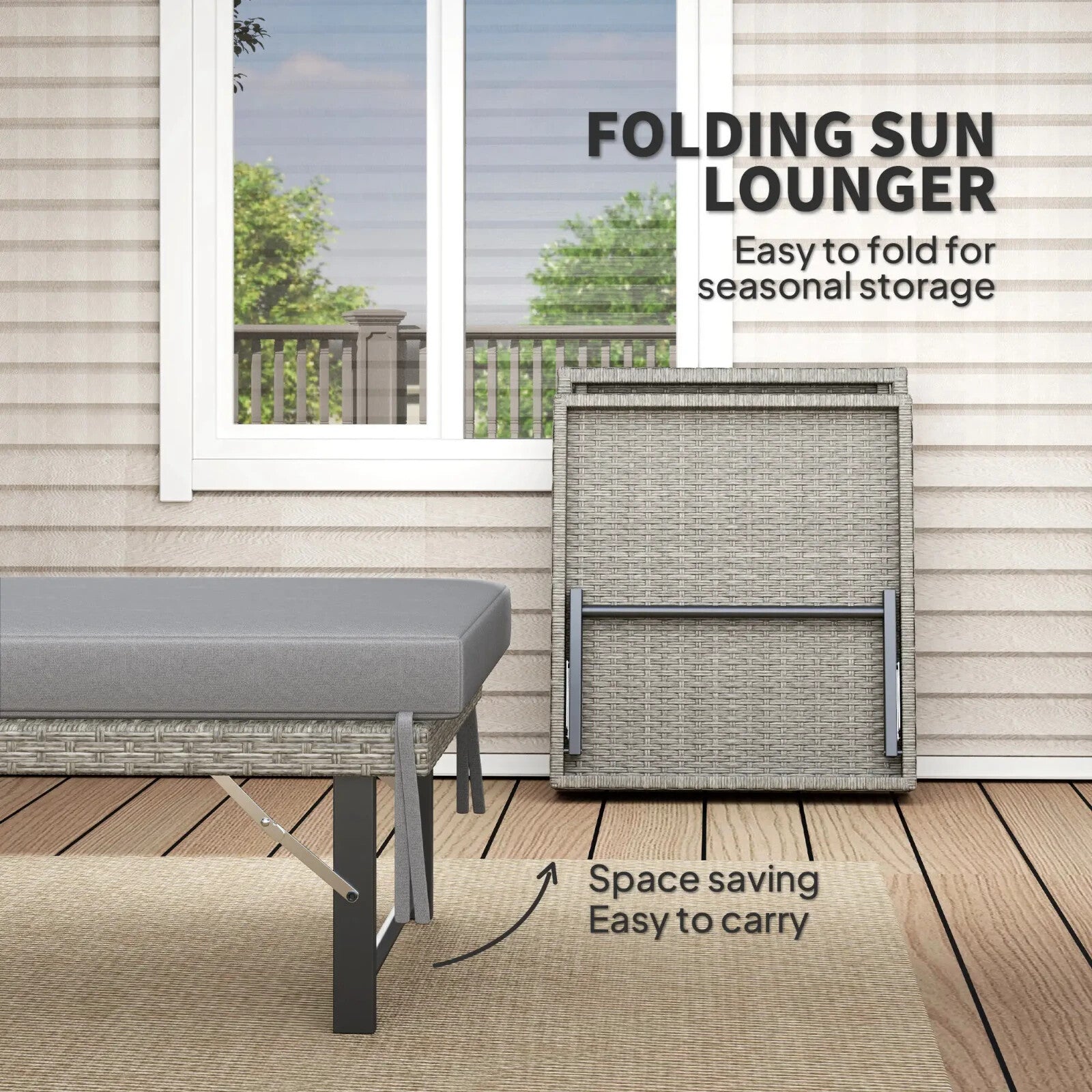 Sunbathing Folding Rattan Sun Lounger with Adjustable Back and Cushion Grey - Home and Garden Furniture Shop - rustic - furniture