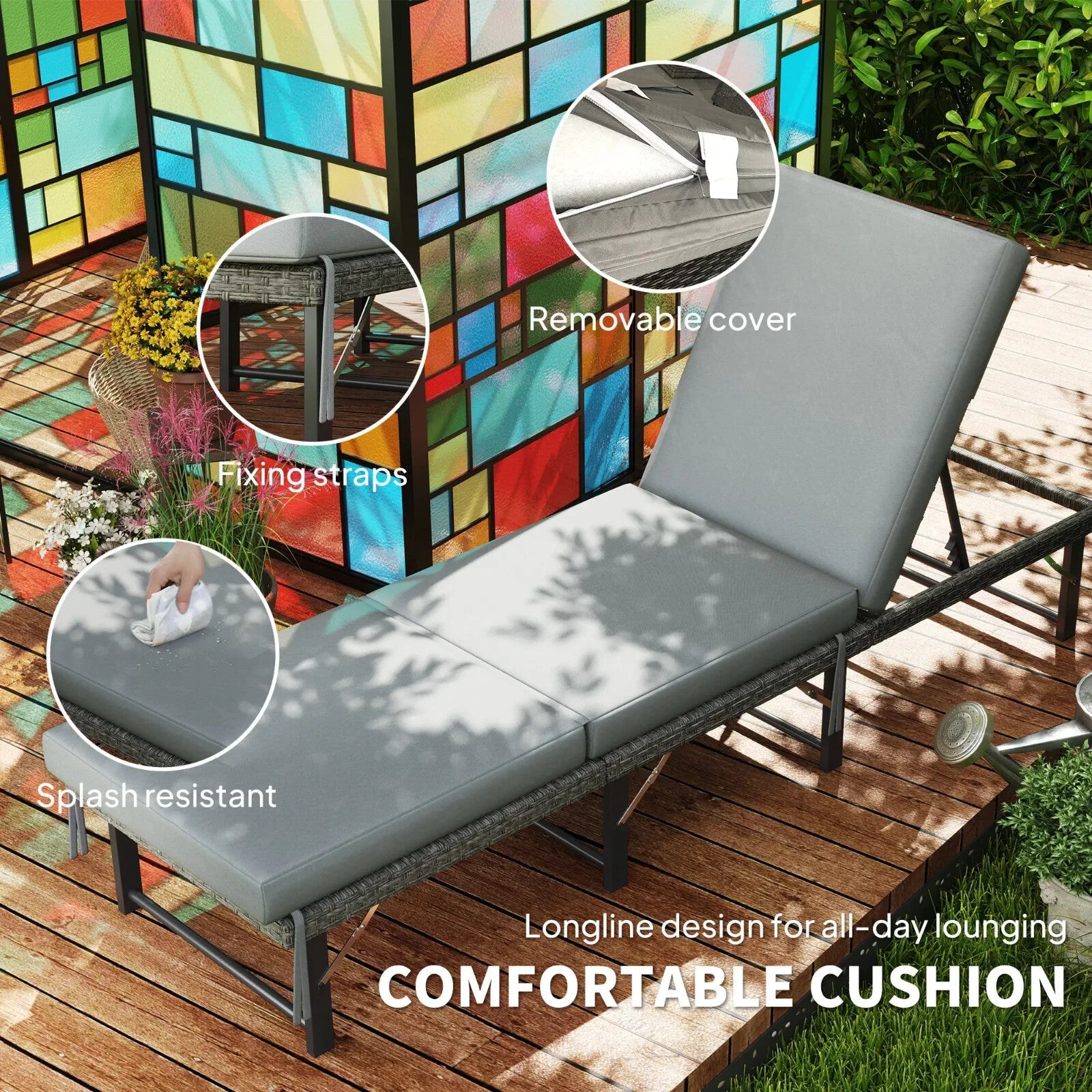 Sunbathing Folding Rattan Sun Lounger with Adjustable Back and Cushion Grey - Home and Garden Furniture Shop - rustic - furniture