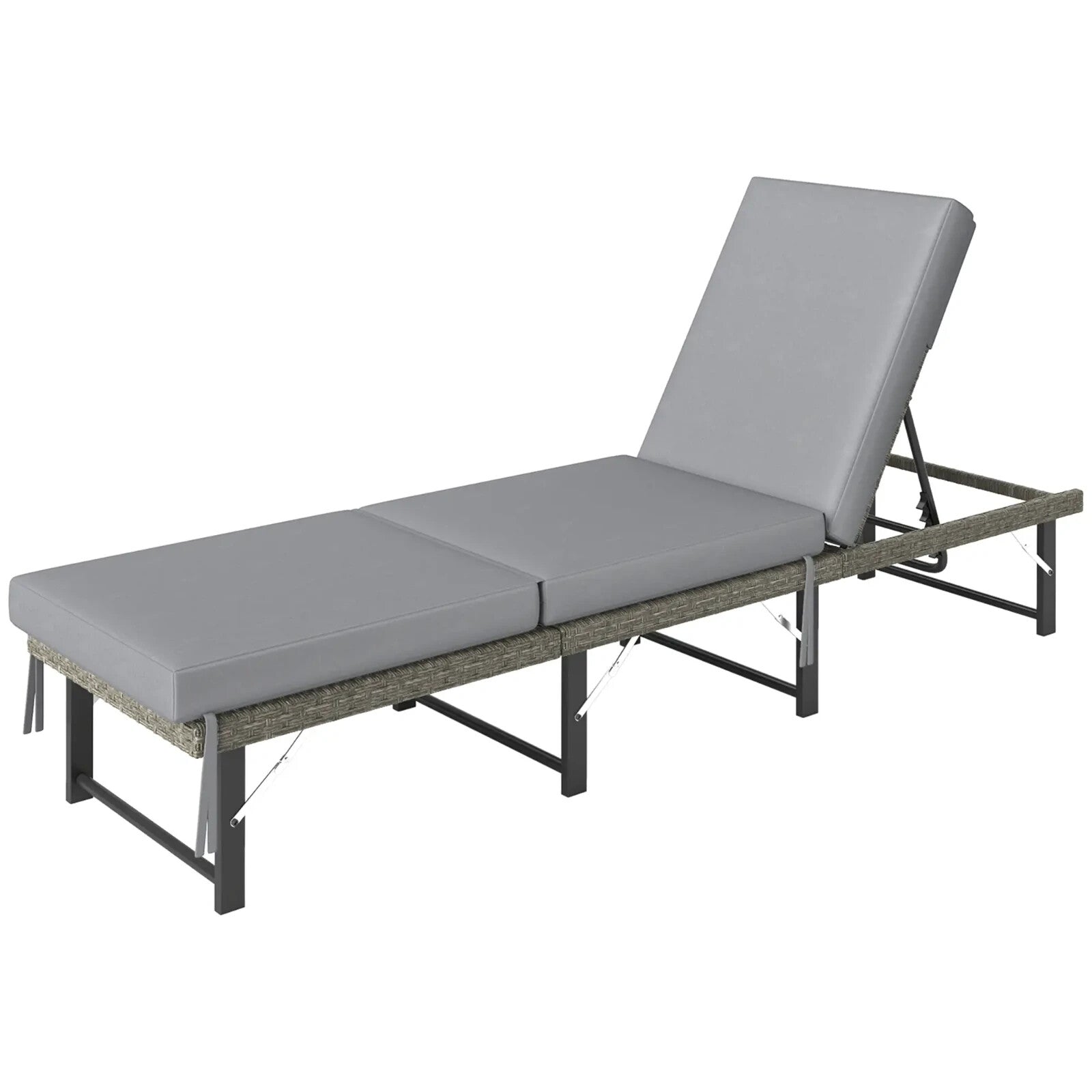 Sunbathing Folding Rattan Sun Lounger with Adjustable Back and Cushion Grey - Home and Garden Furniture Shop - rustic - furniture