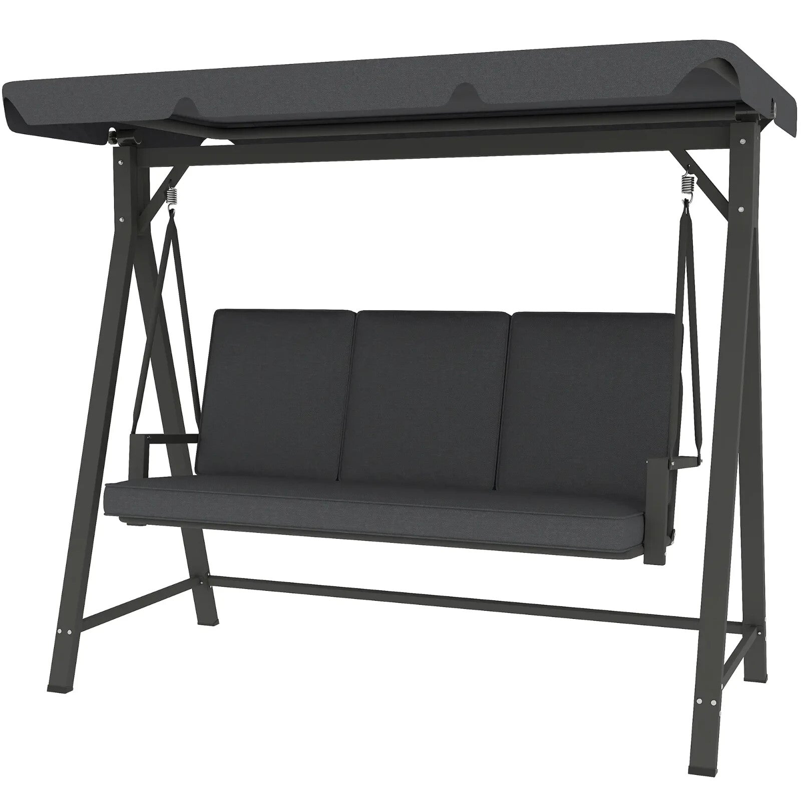 Swing Bench 3 - Seater Weather - Resistant w/ Cushion & Adjustable Canopy Dark Grey - Home and Garden Furniture Shop - rustic - furniture