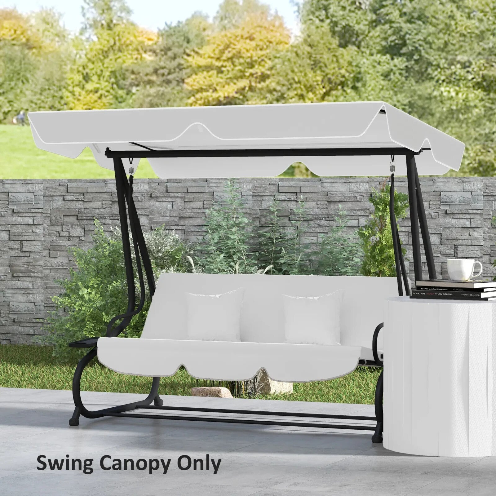 Swing Bench Canopy 3 - Seater Replacement Water - Resistant with Hooks Light Grey - Home and Garden Furniture Shop - rustic - furniture