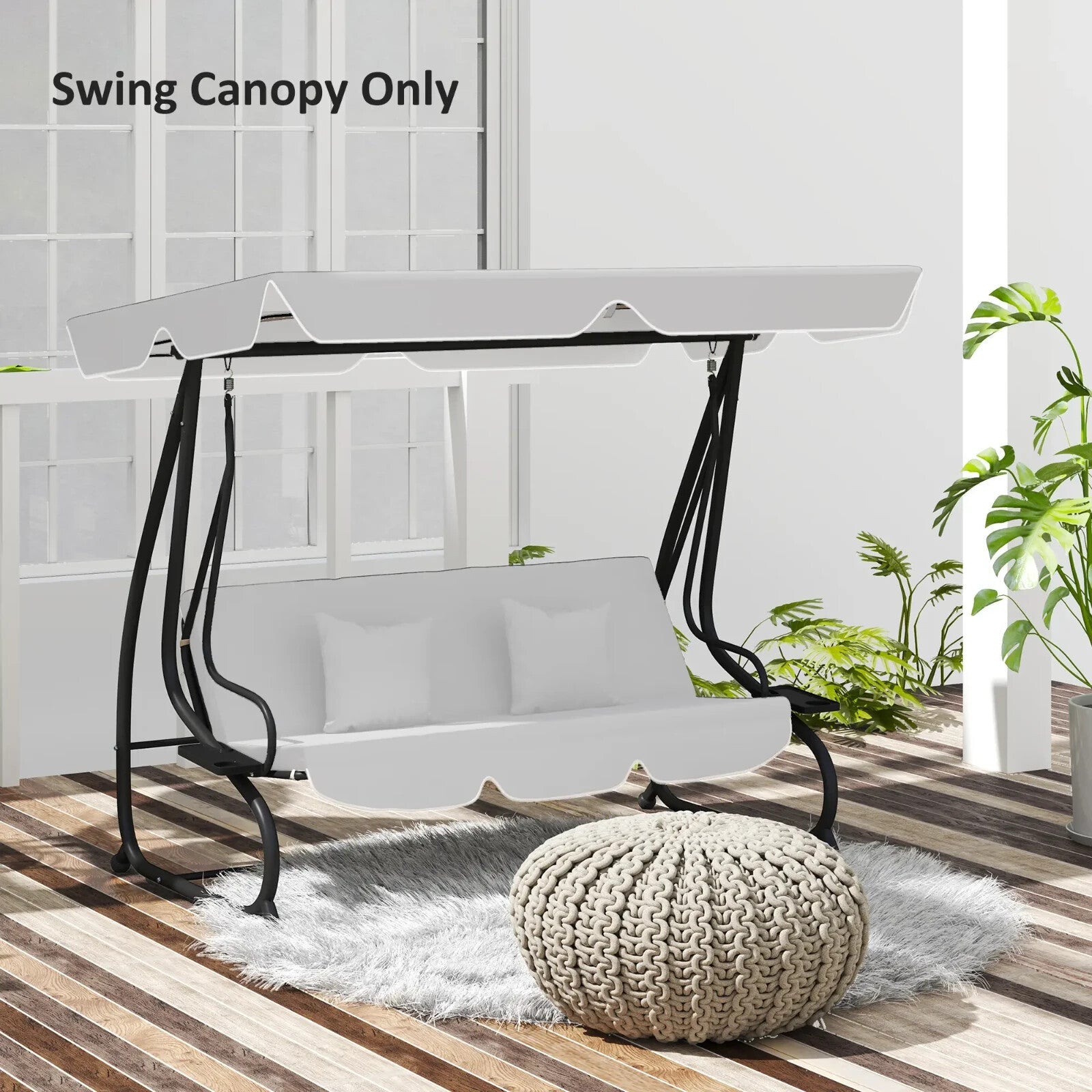 Swing Bench Canopy 3 - Seater Replacement Water - Resistant with Hooks Light Grey - Home and Garden Furniture Shop - rustic - furniture