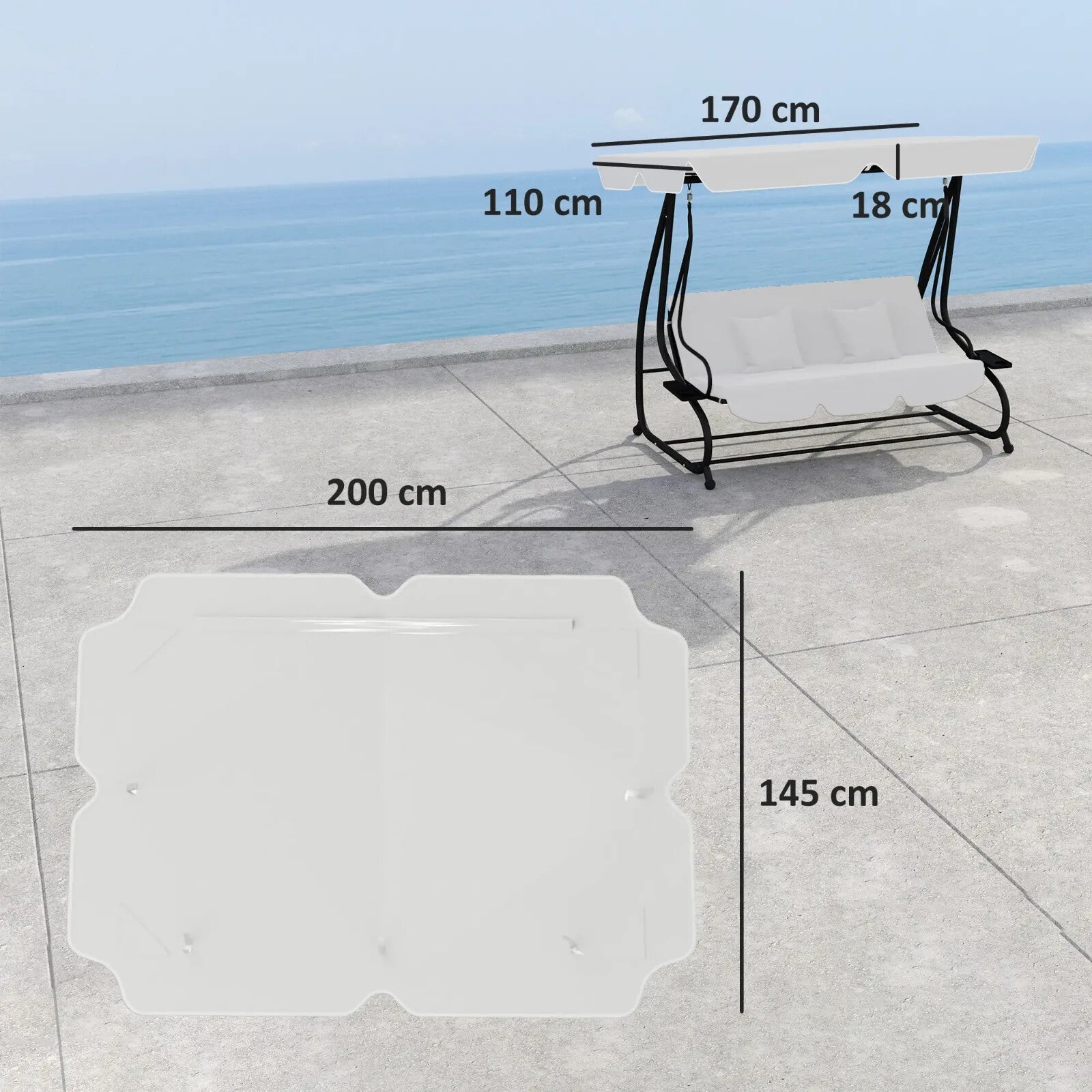 Swing Bench Canopy 3 - Seater Replacement Water - Resistant with Hooks Light Grey - Home and Garden Furniture Shop - rustic - furniture