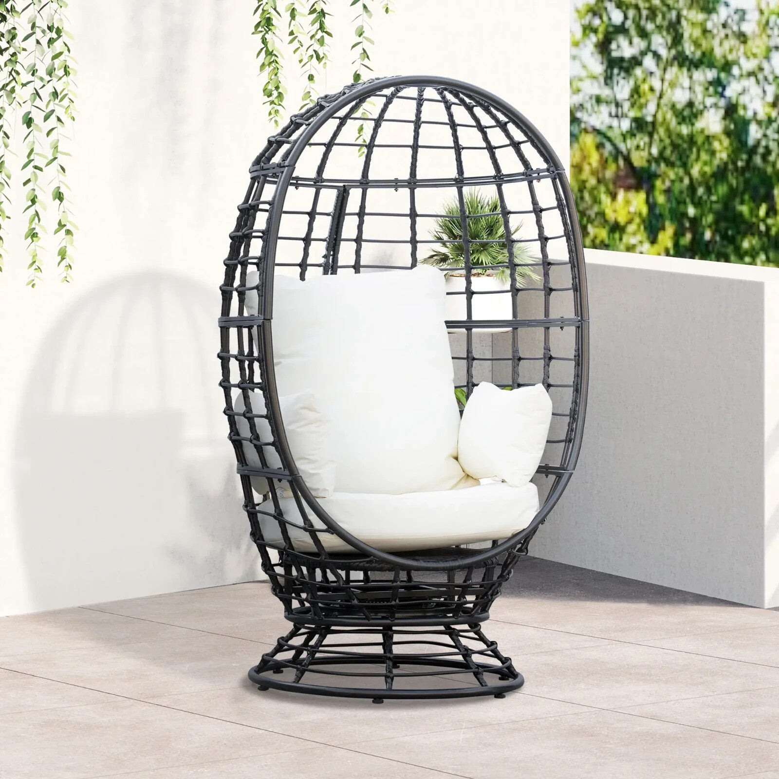 Swivel Rattan Egg Chair with Cushion and Pillow for Garden Patio or Balcony Use - Home and Garden Furniture Shop - rustic - furniture