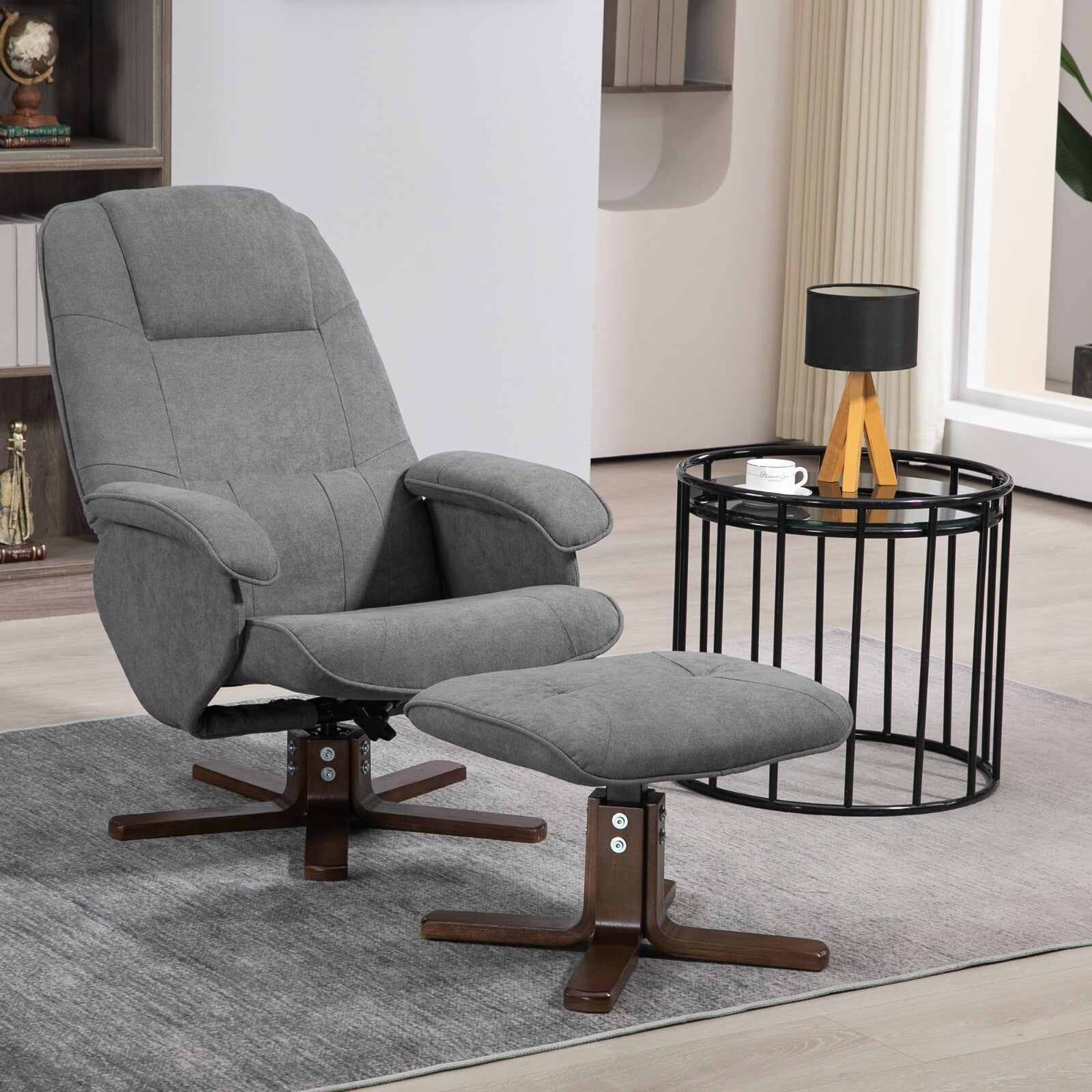 Swivel Recliner Chair with Footstool Ottoman 360 Grey Linen feel Fabric Armchair - Home and Garden Furniture Shop - rustic - furniture