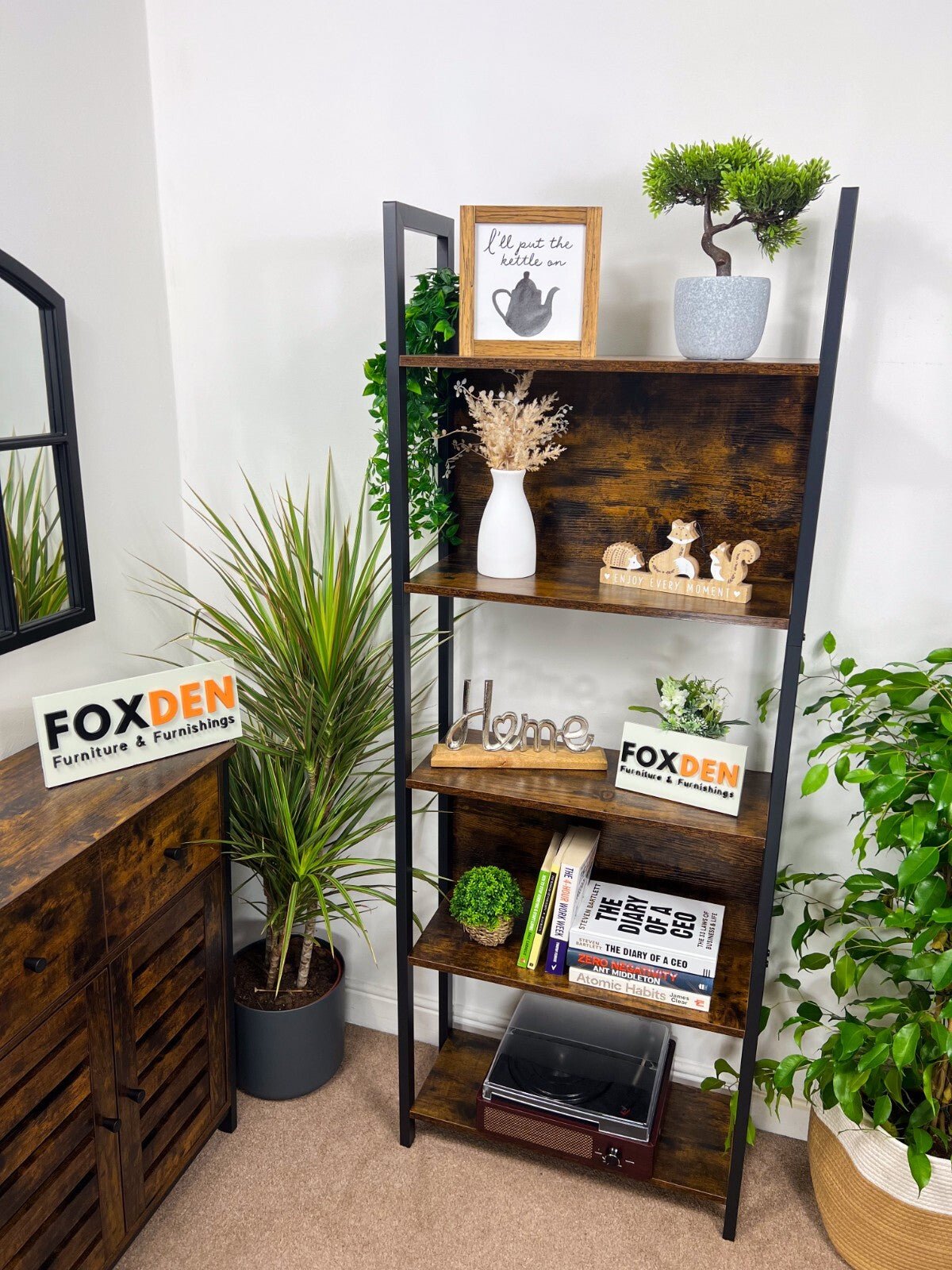 Tall 5 Tier Rustic Bookcase Slim Industrial Bookshelf Storage Unit Display Shelf - Home and Garden Furniture Shop - rustic - furniture