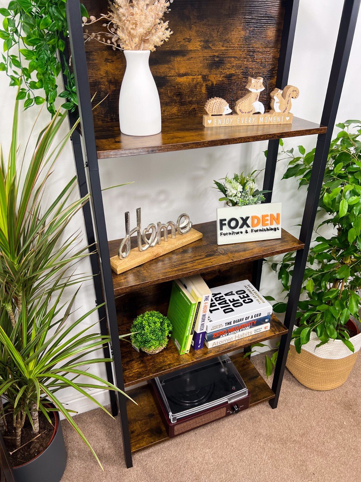 Tall 5 Tier Rustic Bookcase Slim Industrial Bookshelf Storage Unit Display Shelf - Home and Garden Furniture Shop - rustic - furniture