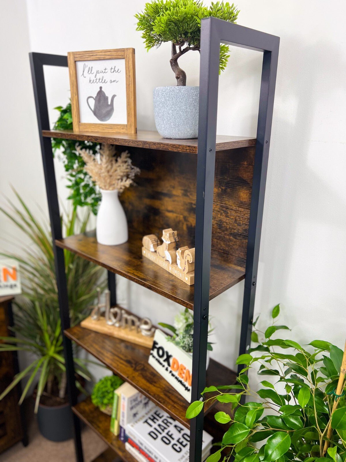 Tall 5 Tier Rustic Bookcase Slim Industrial Bookshelf Storage Unit Display Shelf - Home and Garden Furniture Shop - rustic - furniture