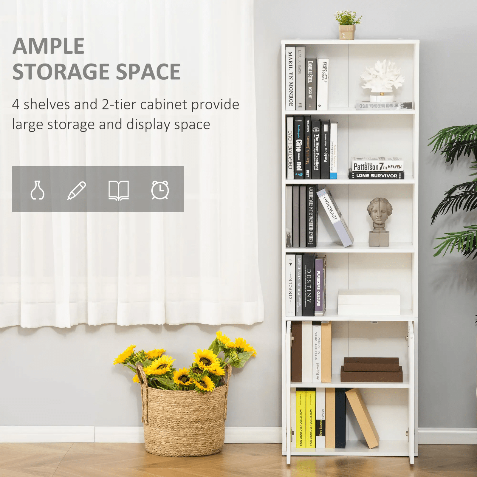 Tall Bookcase Wooden Storage Cabinet Display Unit 6 Tier Bookshelf Doors Shelves - Home and Garden Furniture Shop - rustic - furniture