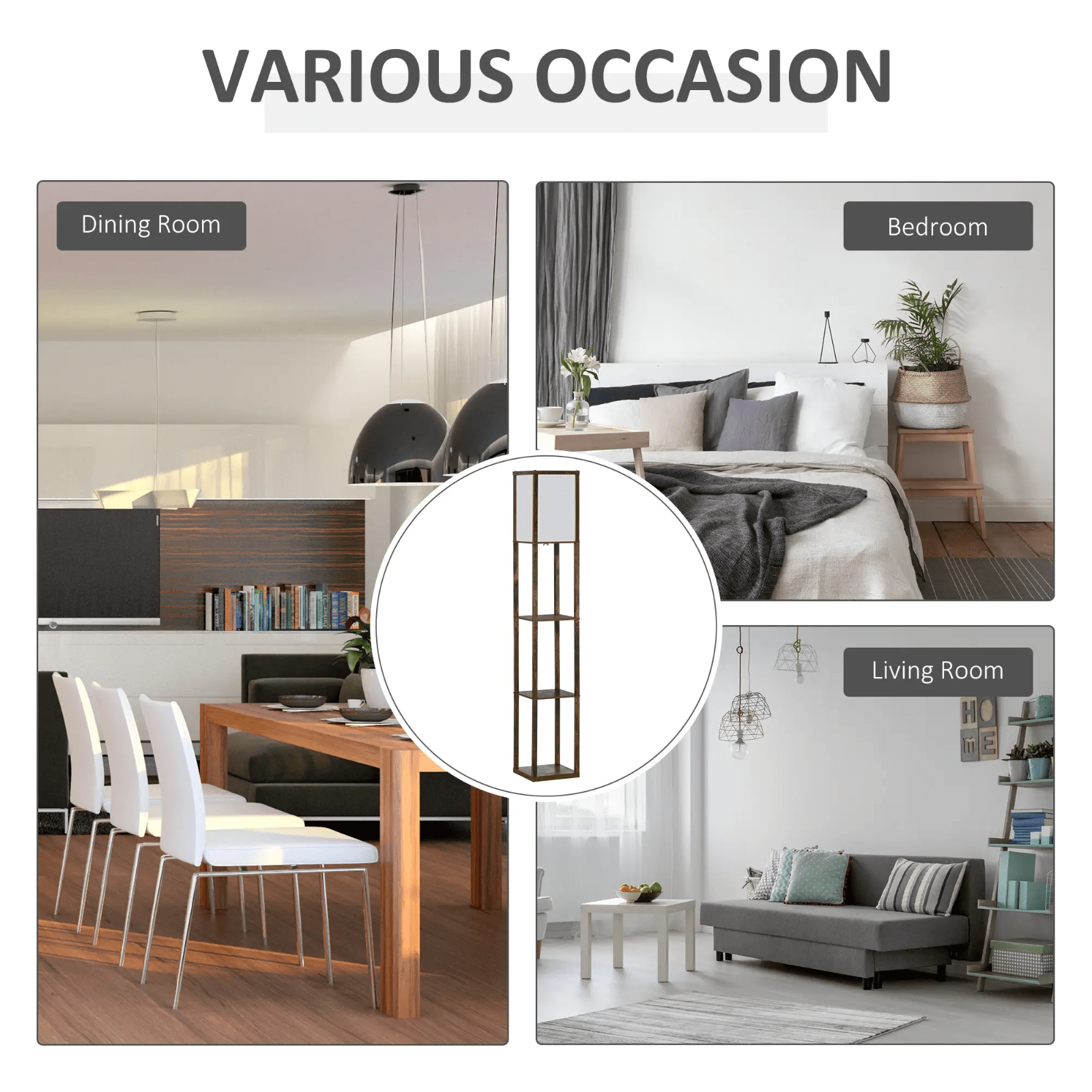 Tall Floor Lamp Rustic Reading Lamp 3 Tier Storage Shelf Home Office Living Room - Home and Garden Furniture Shop - rustic - furniture