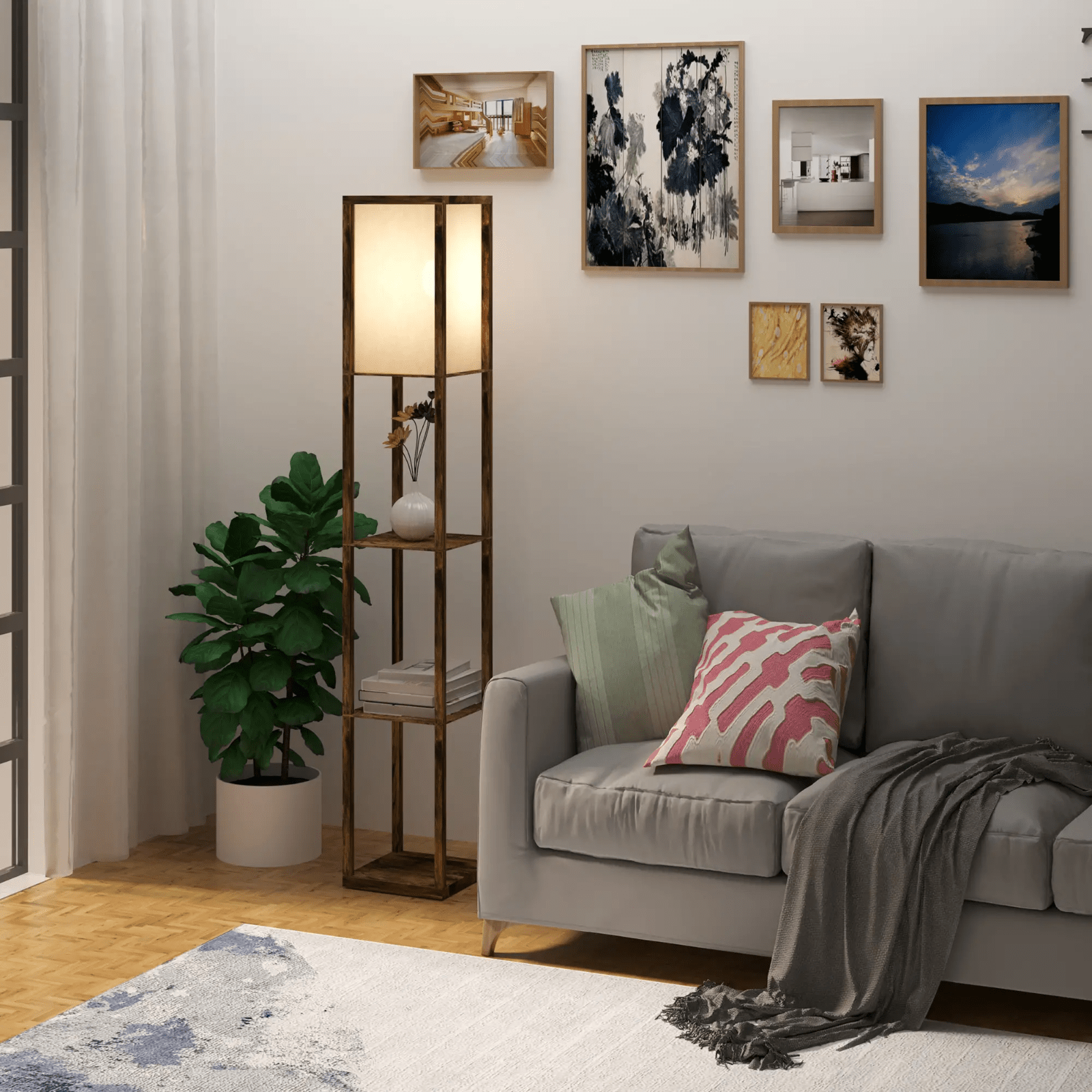 Tall Floor Lamp Rustic Reading Lamp 3 Tier Storage Shelf Home Office Living Room - Home and Garden Furniture Shop - rustic - furniture