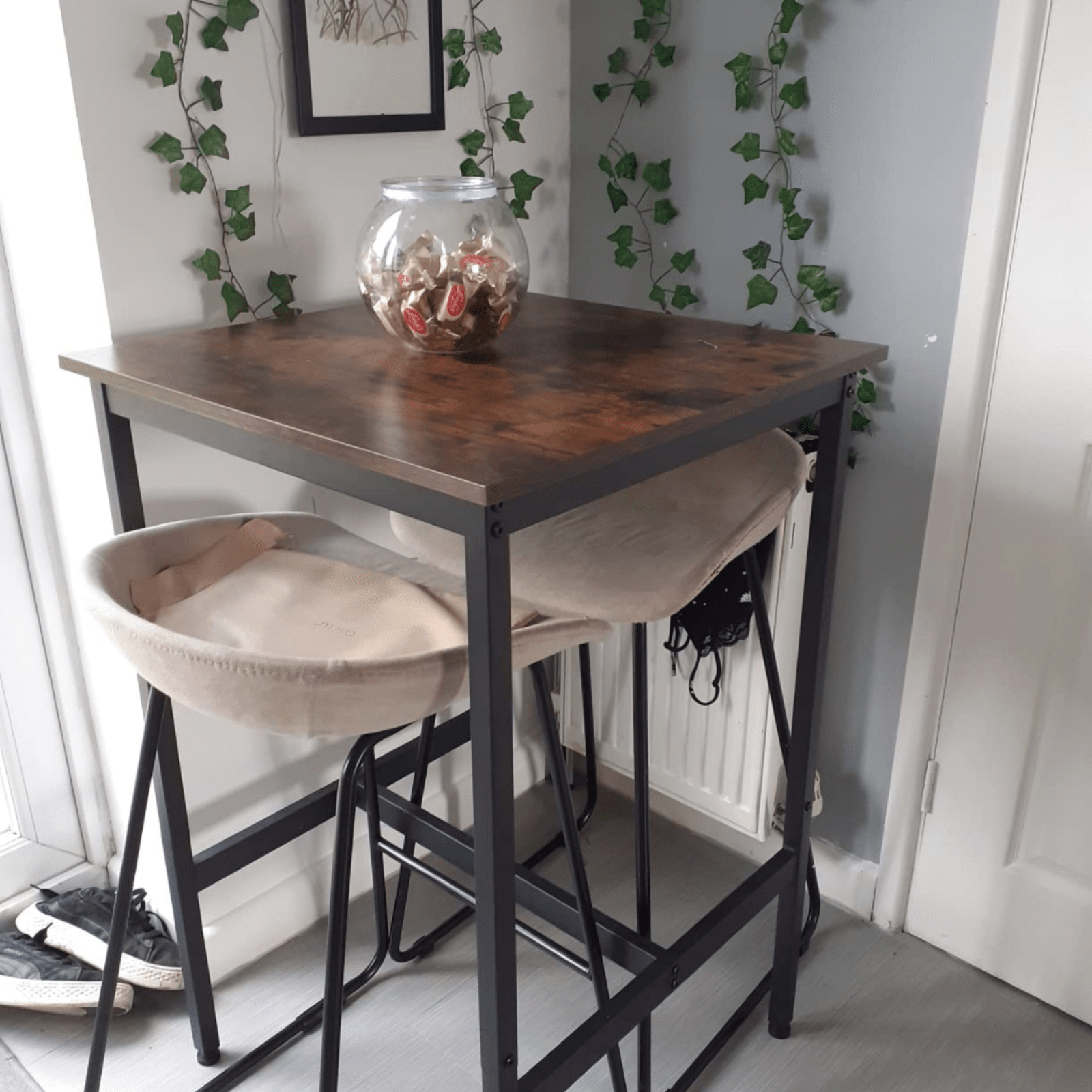 Tall Industrial Bar Table Square Breakfast Kitchen Table Rustic Brown Metal Legs - Home and Garden Furniture Shop - rustic - furniture