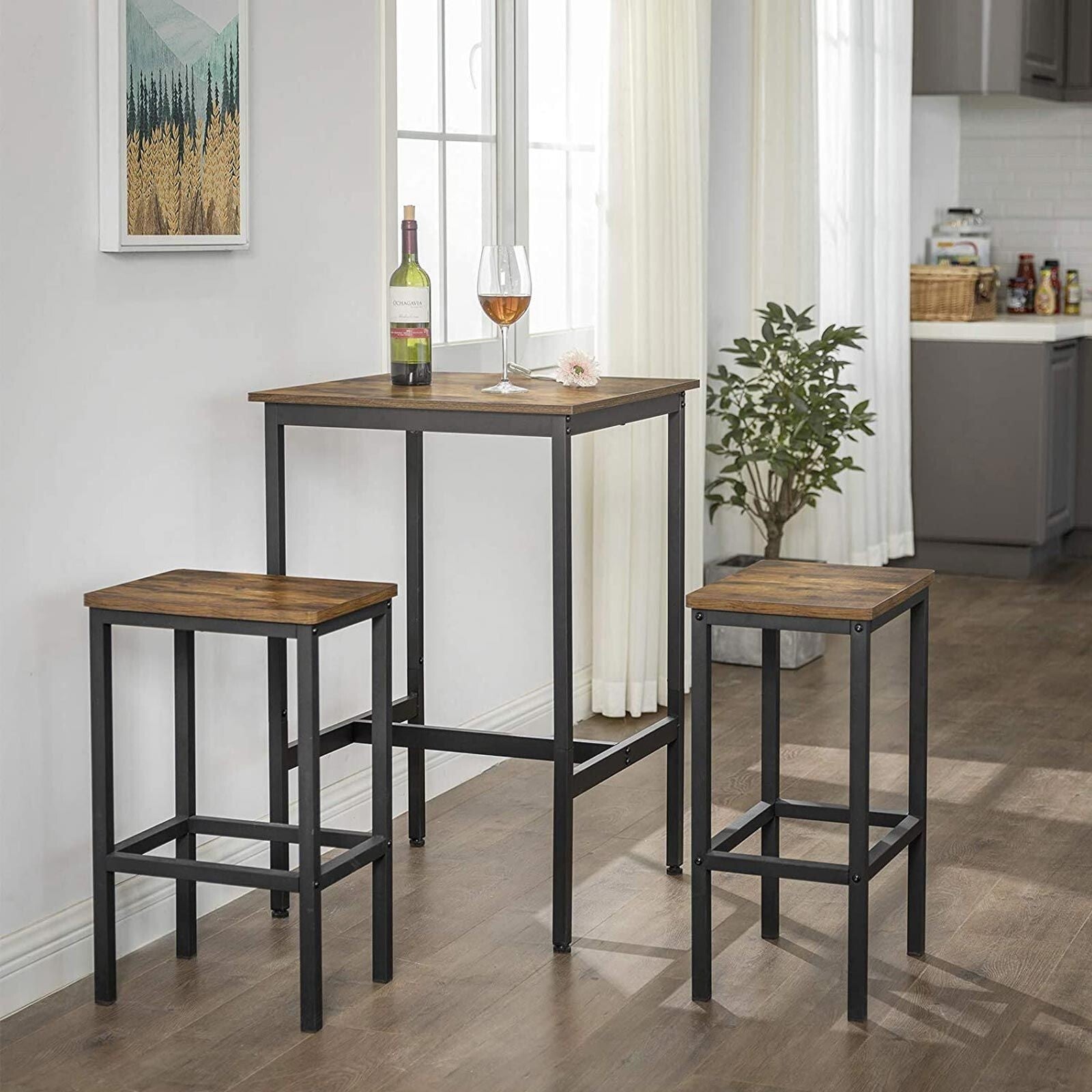 Tall Industrial Bar Table Square Breakfast Kitchen Table Rustic Brown Metal Legs - Home and Garden Furniture Shop - rustic - furniture
