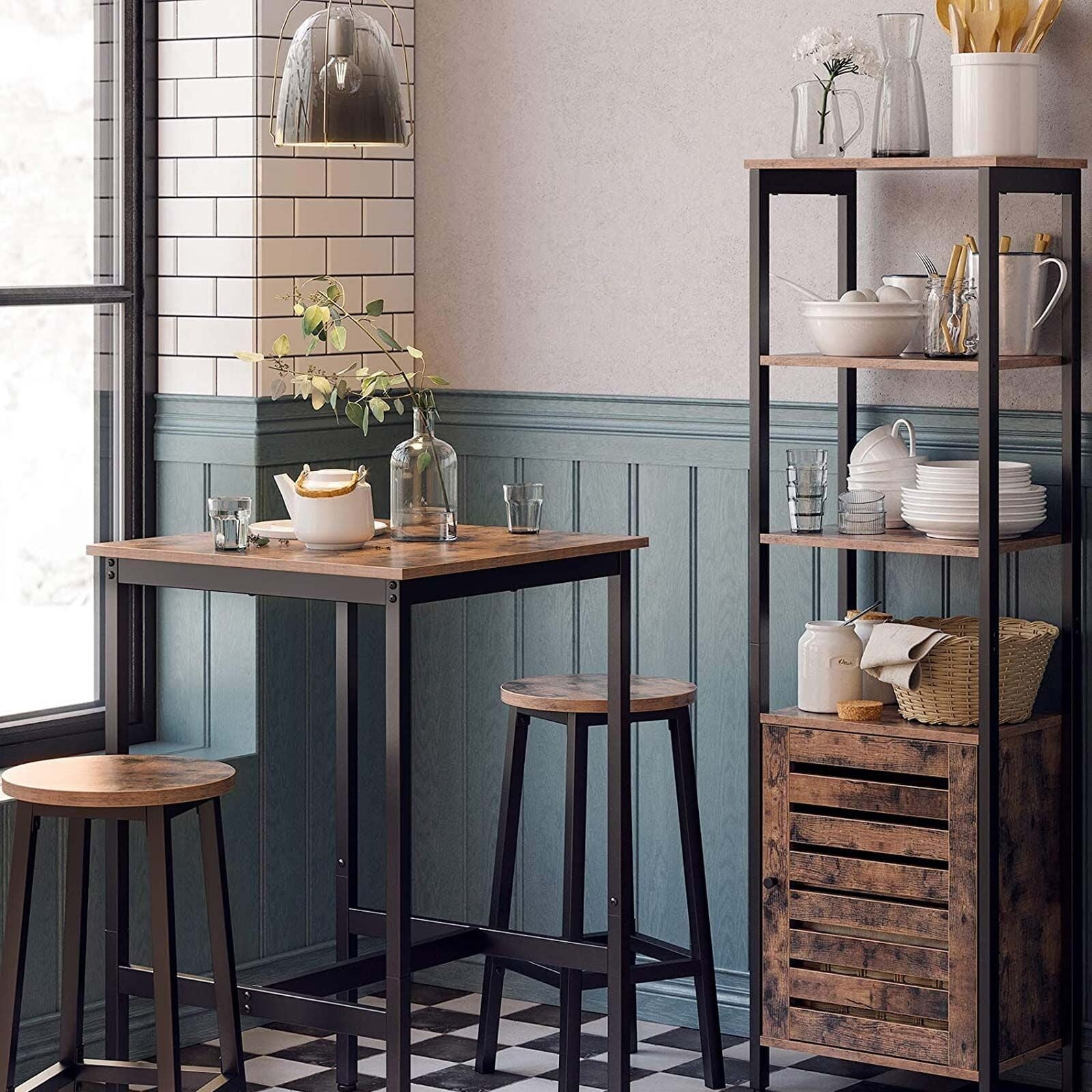 Tall Industrial Bar Table Square Breakfast Kitchen Table Rustic Brown Metal Legs - Home and Garden Furniture Shop - rustic - furniture