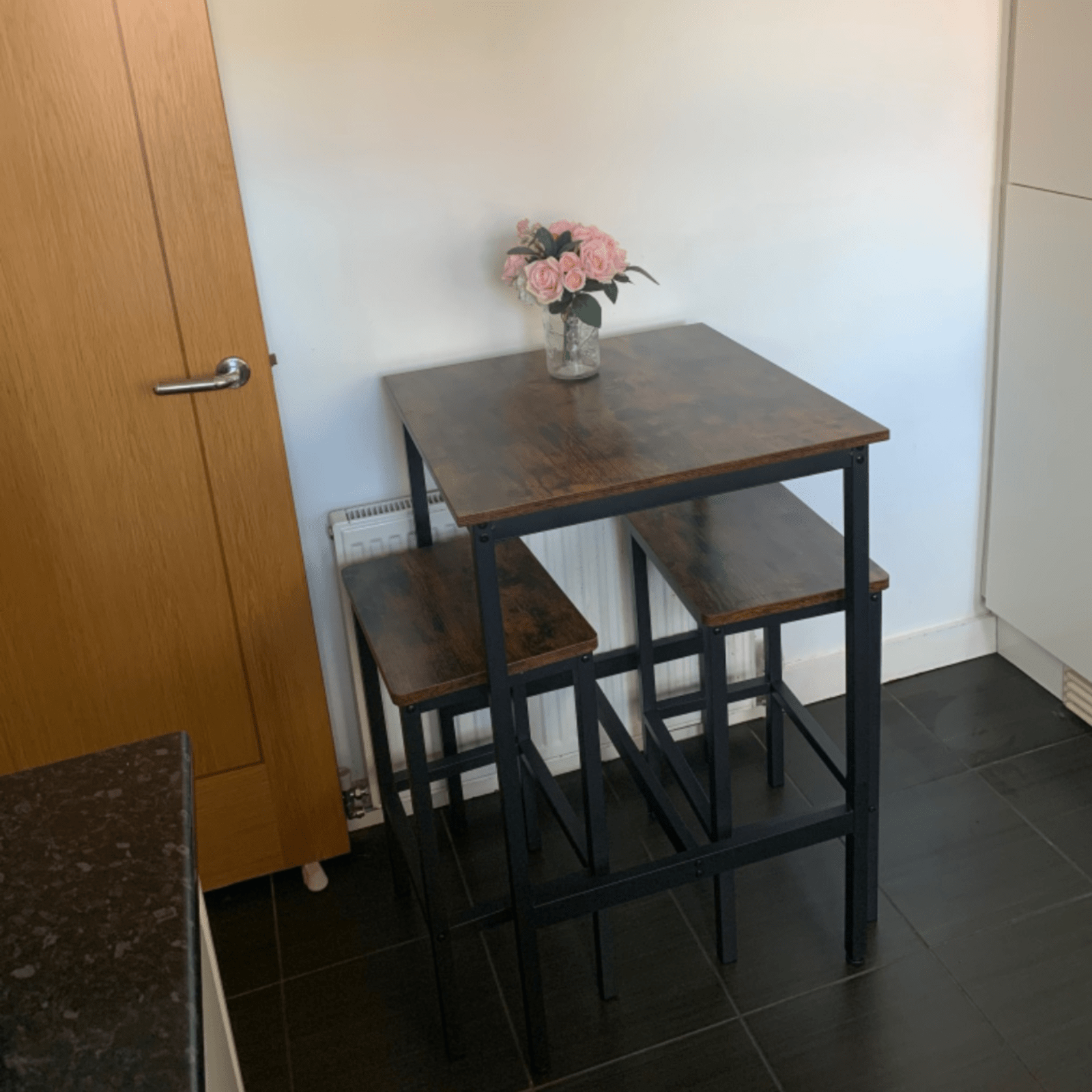 Tall Industrial Bar Table Square Breakfast Kitchen Table Rustic Brown Metal Legs - Home and Garden Furniture Shop - rustic - furniture