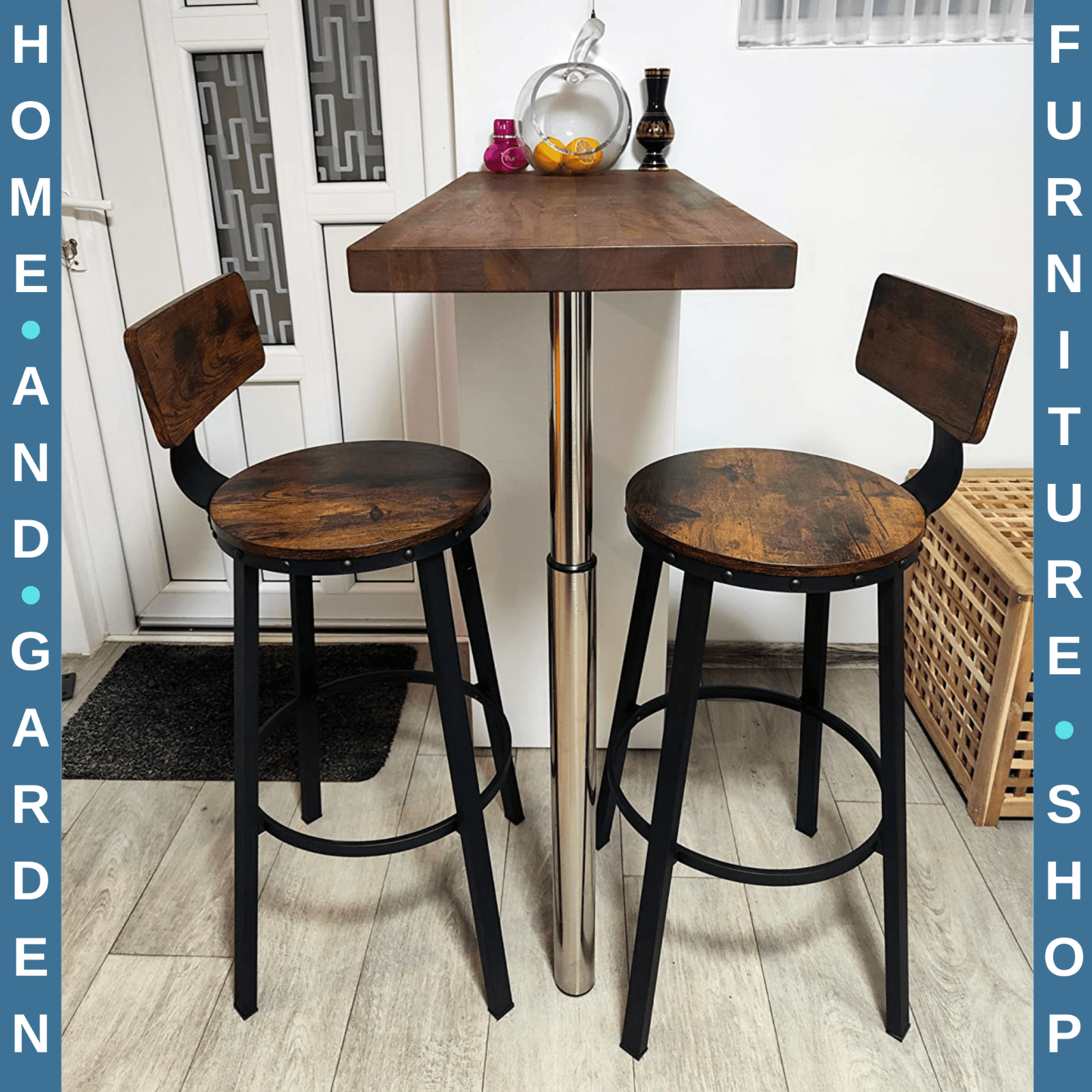 Tall Industrial Bar Table Square Breakfast Kitchen Table Rustic Brown Metal Legs - Home and Garden Furniture Shop - rustic - furniture