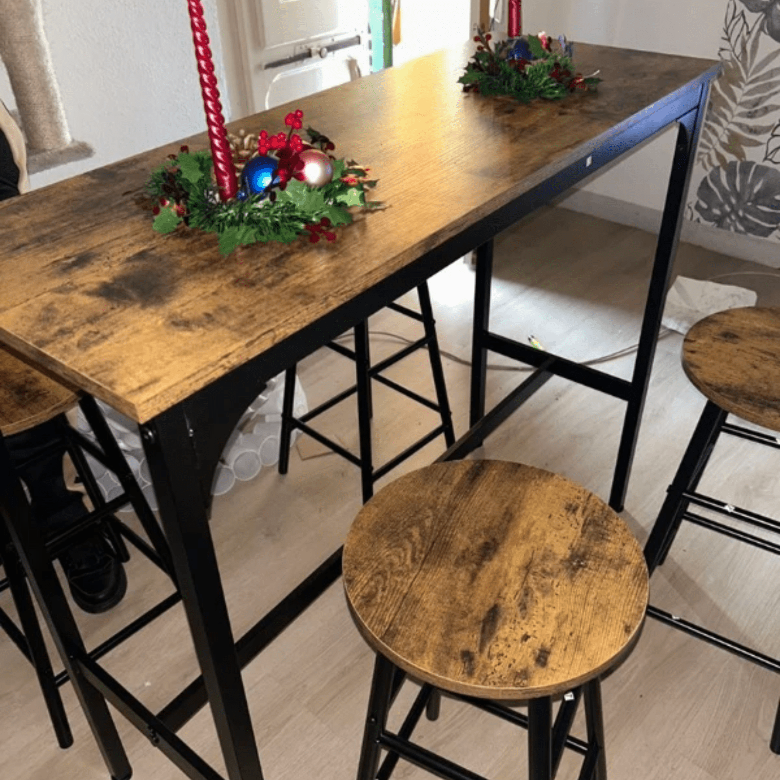 Tall Industrial Kitchen Bar Table Stool Set 5 Piece Dining Metal Frame 4 Chairs - Home and Garden Furniture Shop - rustic - furniture