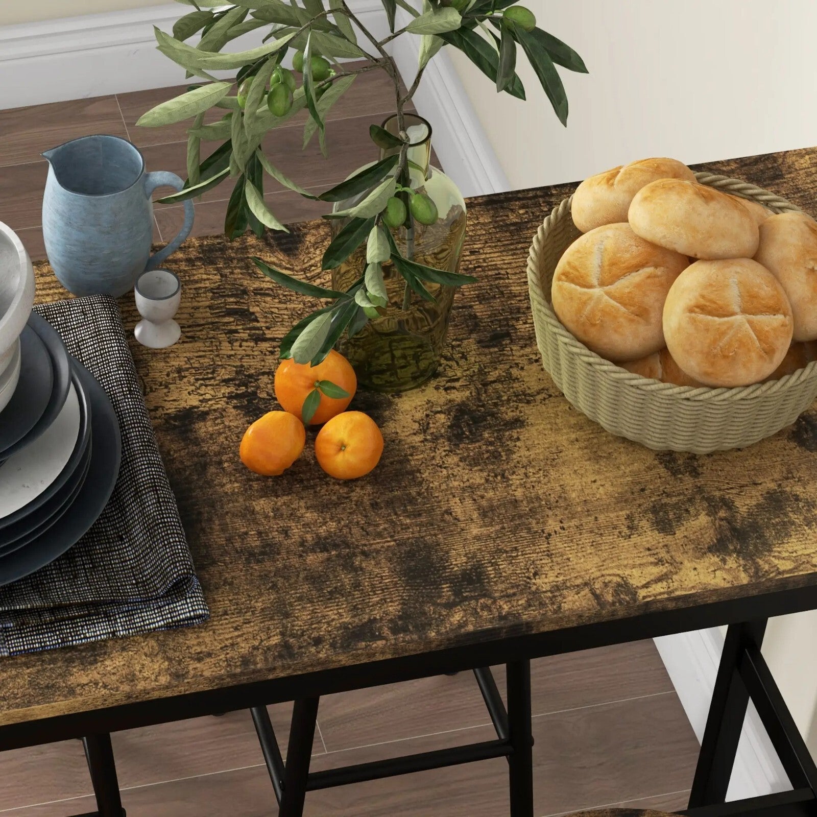 Tall Industrial Kitchen Bar Table Stool Set 5 Piece Dining Metal Frame 4 Chairs - Home and Garden Furniture Shop - rustic - furniture