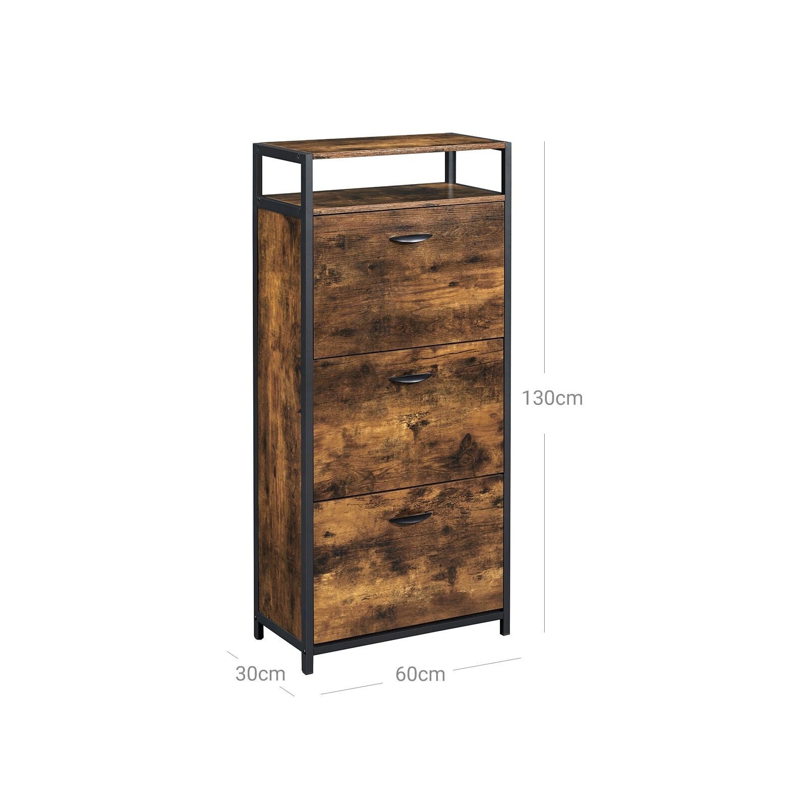 Tall Space Saving Shoe Cabinet Storage Rack Rustic Brown 3 Flip Doors Industrial - Home and Garden Furniture Shop - rustic - furniture