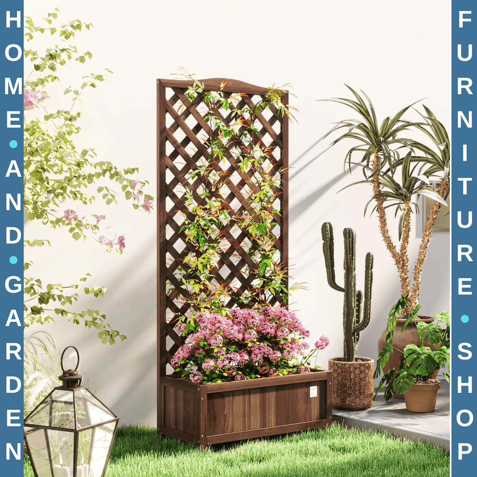 Tall Wooden Garden Planter with Trellis Climbing Frame Raised Bed Outdoor Plants - Home and Garden Furniture Shop - rustic - furniture