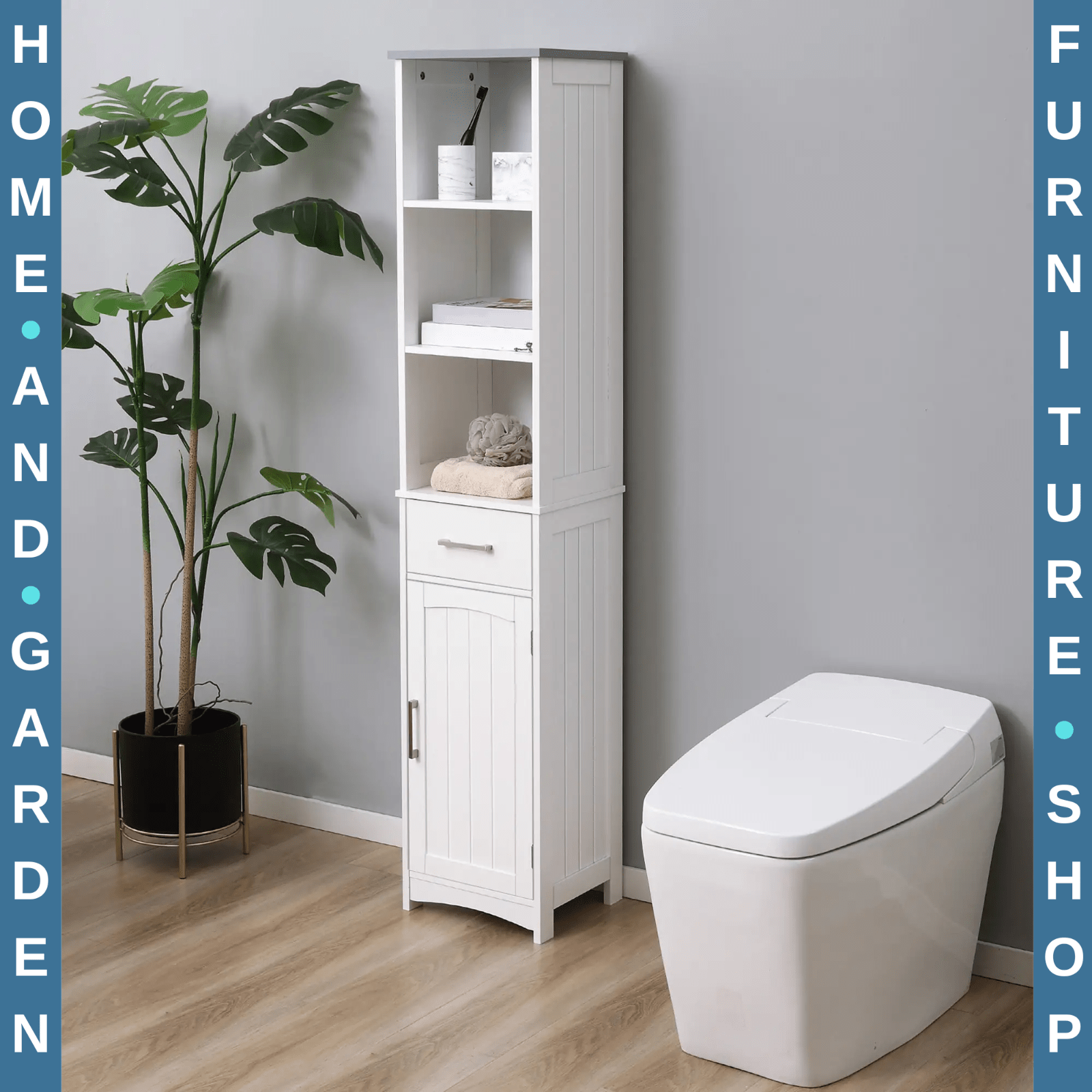 Tallboy Bathroom Storage Cabinet Linen Tower Slim White Cupboard Organiser Unit - Home and Garden Furniture Shop - rustic - furniture