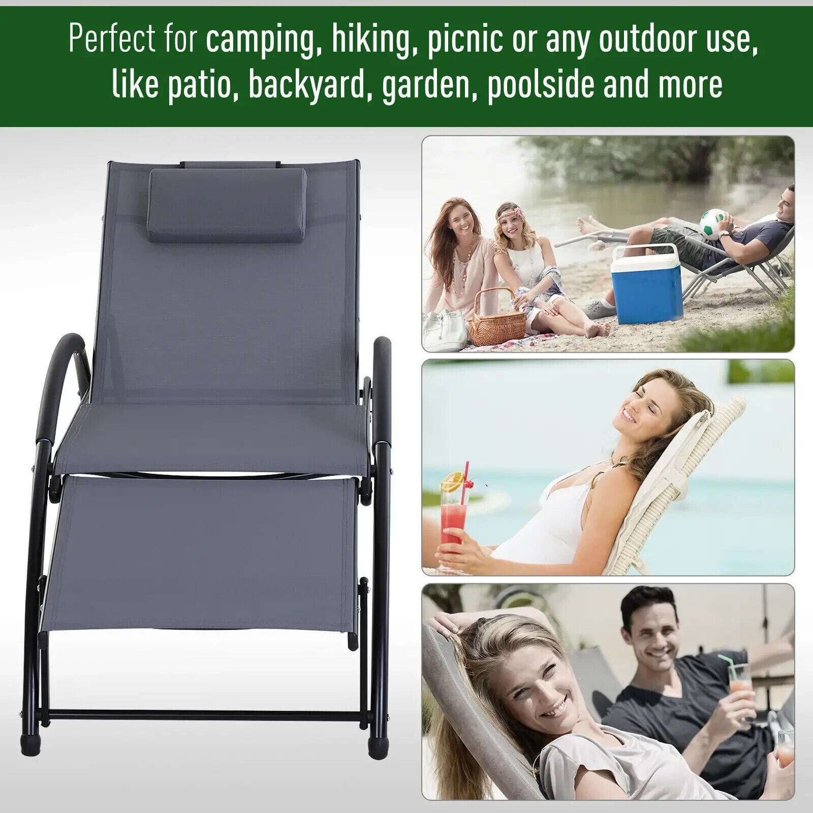 Texteline Adjustable Reclining Sun Lounger w/ Headrest for Garden Patio Poolside - Home and Garden Furniture Shop - #rustic - furniture#