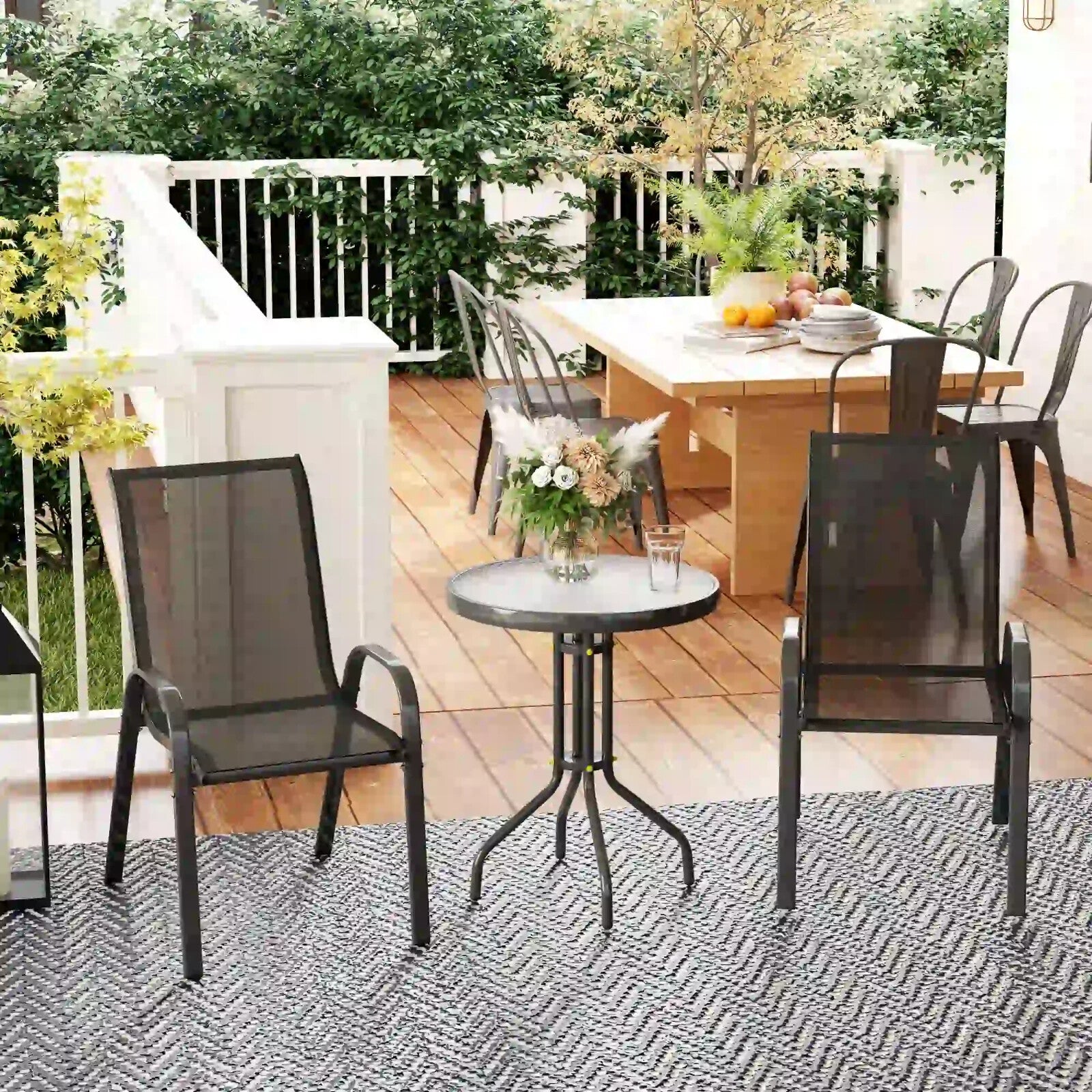 Three - Piece Garden Bistro Set with Stackable Chairs - Outdoor Patio Furniture - Home and Garden Furniture Shop - rustic - furniture