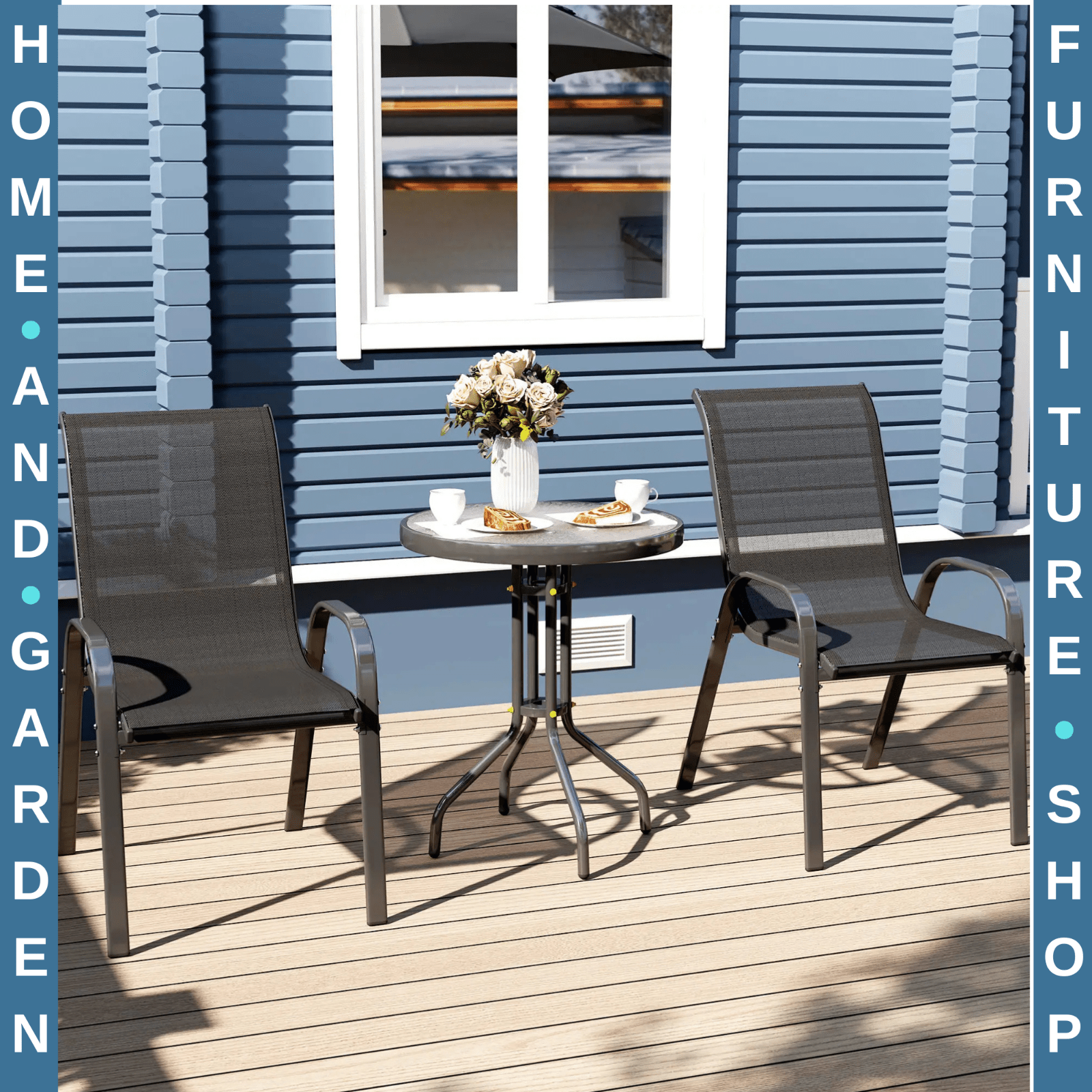 Three - Piece Garden Bistro Set with Stackable Chairs - Outdoor Patio Furniture - Home and Garden Furniture Shop - rustic - furniture