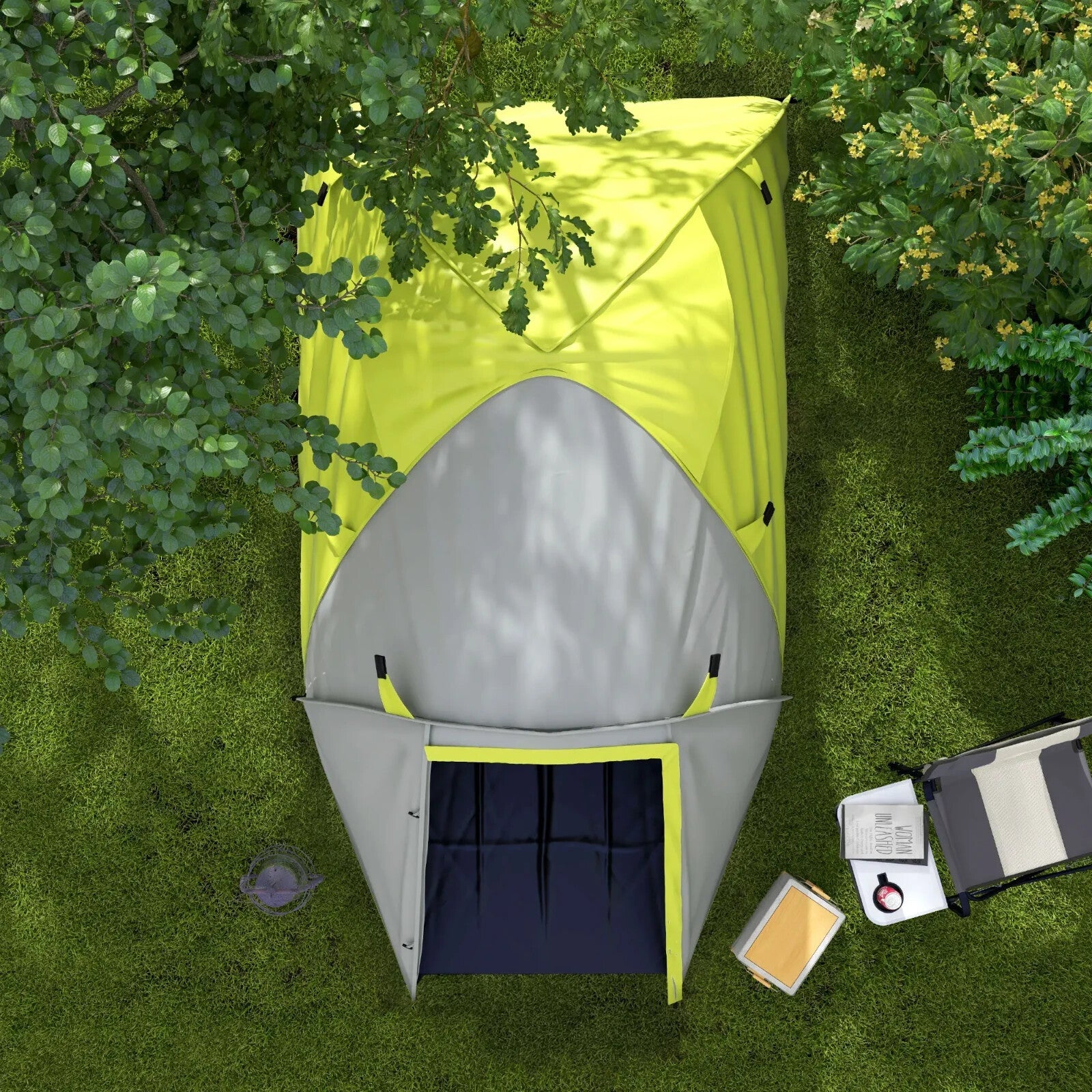 Two - Man Dome Tent 2 Rooms and 2000mm Waterproof with Front Porch Yellow Grey - Home and Garden Furniture Shop - rustic - furniture