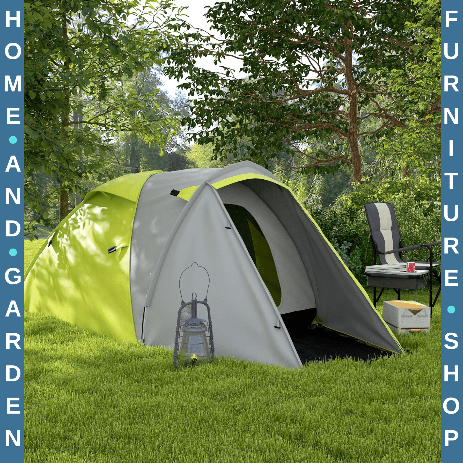 Two - Man Dome Tent 2 Rooms and 2000mm Waterproof with Front Porch Yellow Grey - Home and Garden Furniture Shop - rustic - furniture