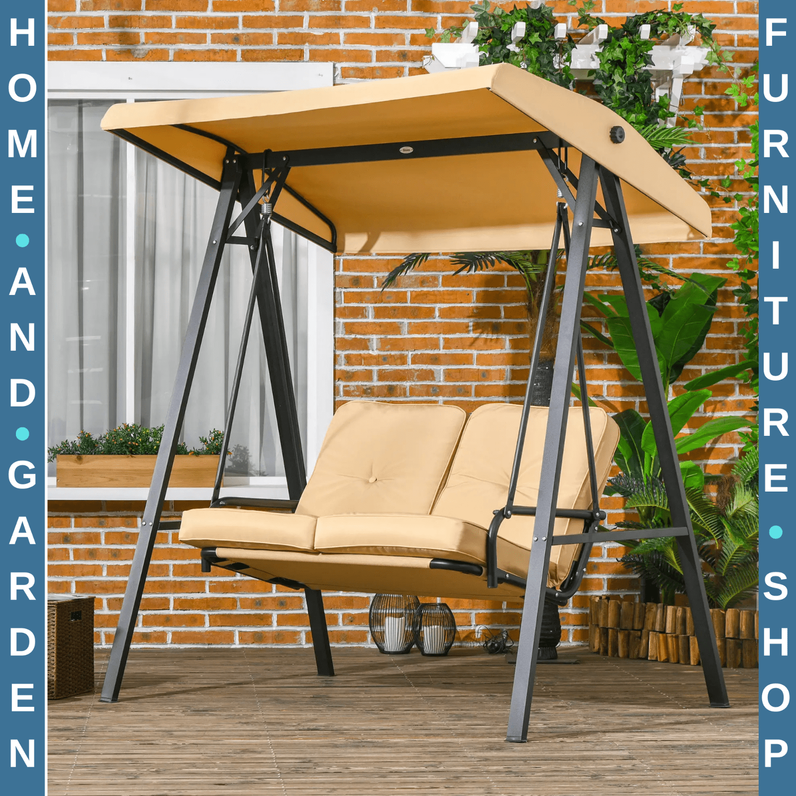 Two Seater Garden Swing Bench with Adjustable Canopy Outdoor Patio Swing Seat - Home and Garden Furniture Shop - rustic - furniture