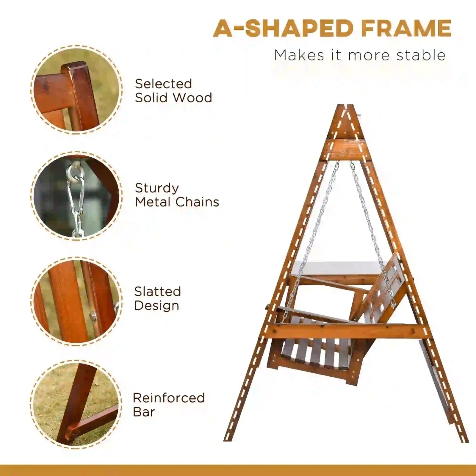 Two Seater Wooden Garden Swing Chair with Armrests Patio Hammock Bench for Yard - Home and Garden Furniture Shop - rustic - furniture