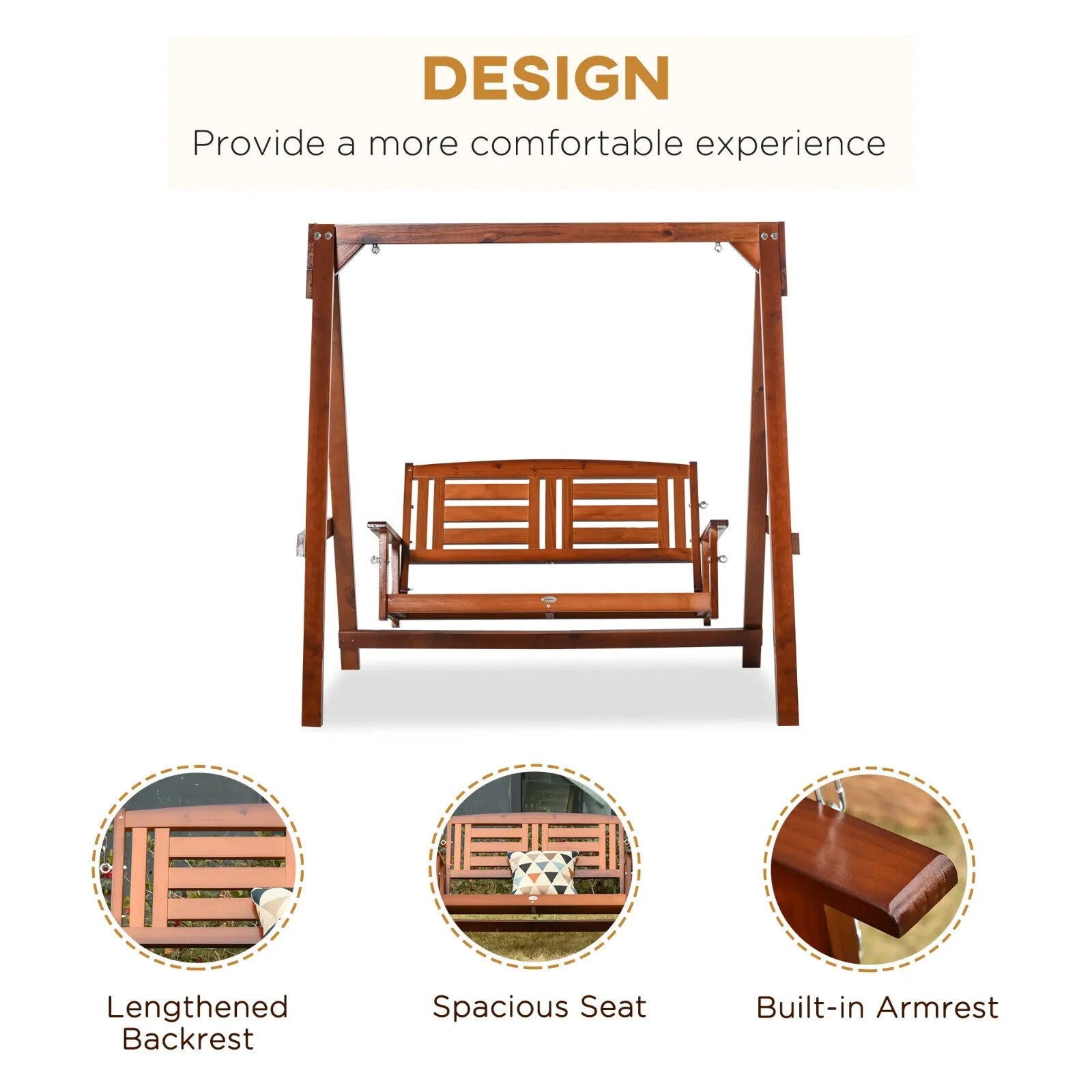 Two Seater Wooden Garden Swing Chair with Armrests Patio Hammock Bench for Yard - Home and Garden Furniture Shop - rustic - furniture