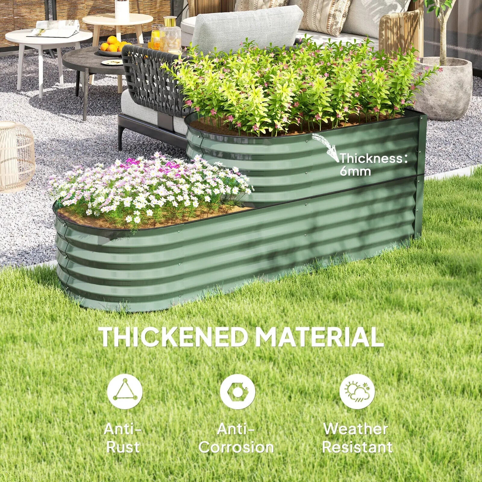 Two Tier Galvanised Steel Garden Planter Raised Bed Metal Vegetable Flower Box - Home and Garden Furniture Shop - #rustic - furniture#