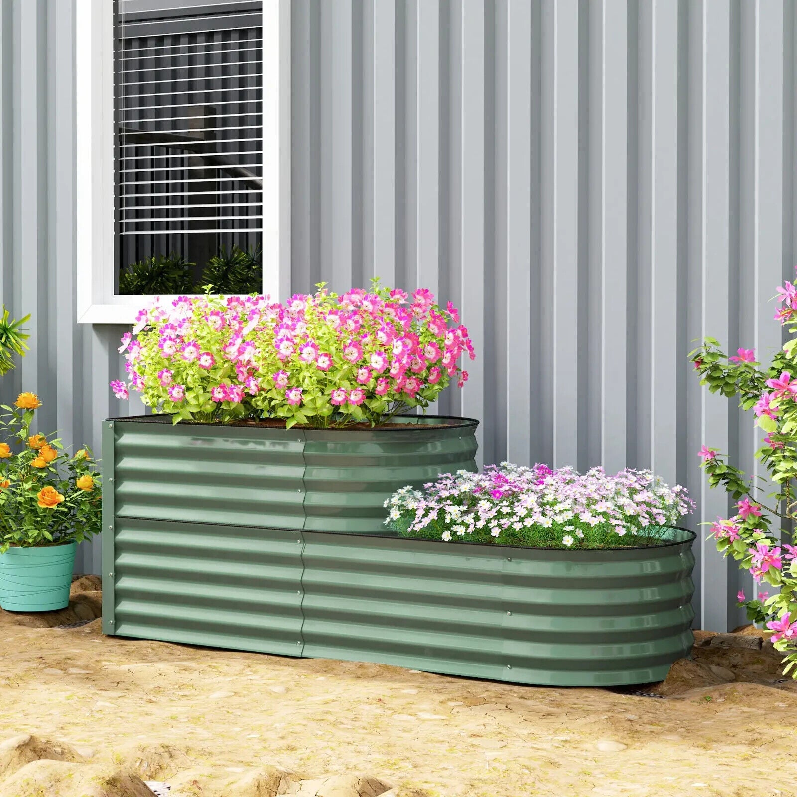 Two Tier Galvanised Steel Garden Planter Raised Bed Metal Vegetable Flower Box - Home and Garden Furniture Shop - #rustic - furniture#