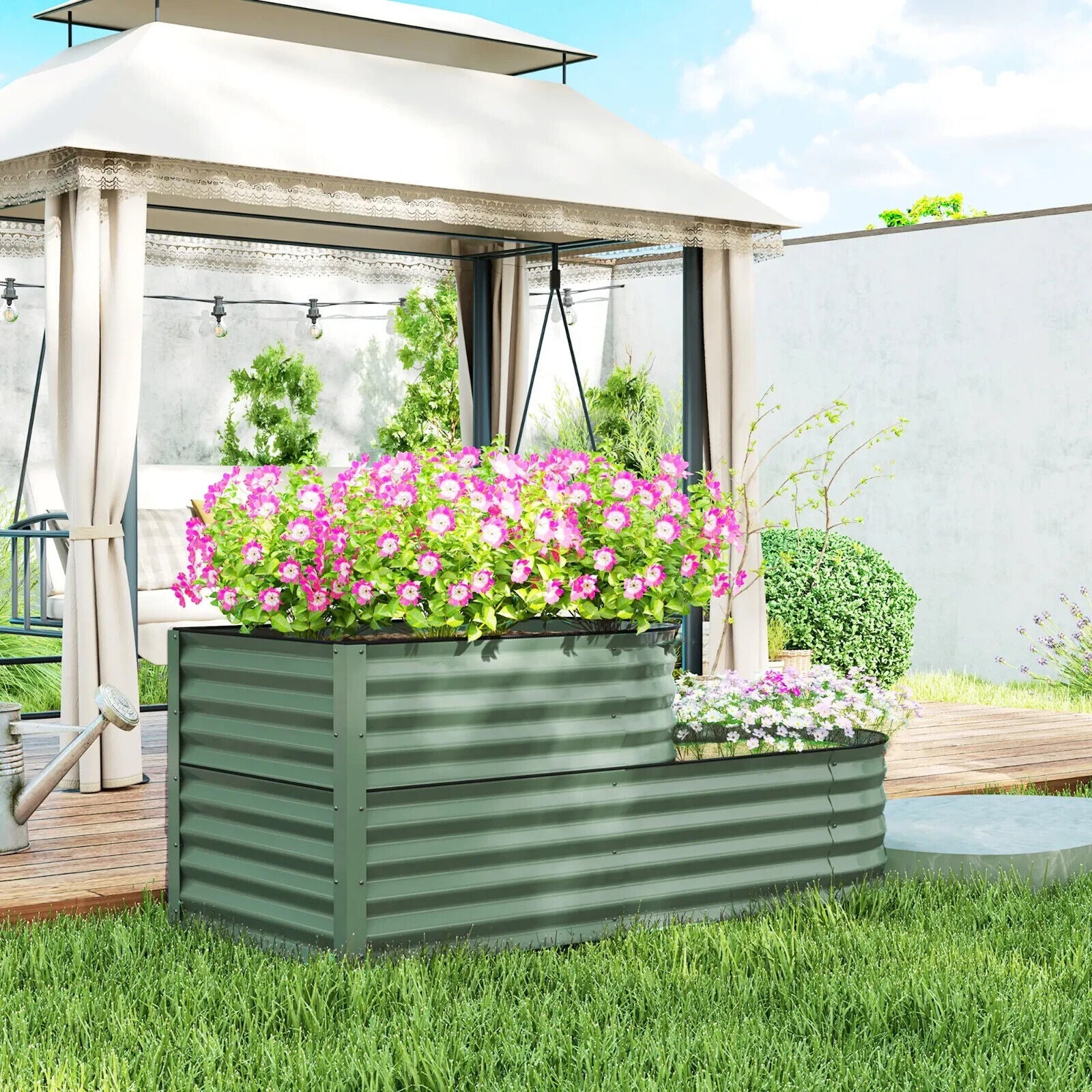 Two Tier Galvanised Steel Garden Planter Raised Bed Metal Vegetable Flower Box - Home and Garden Furniture Shop - #rustic - furniture#